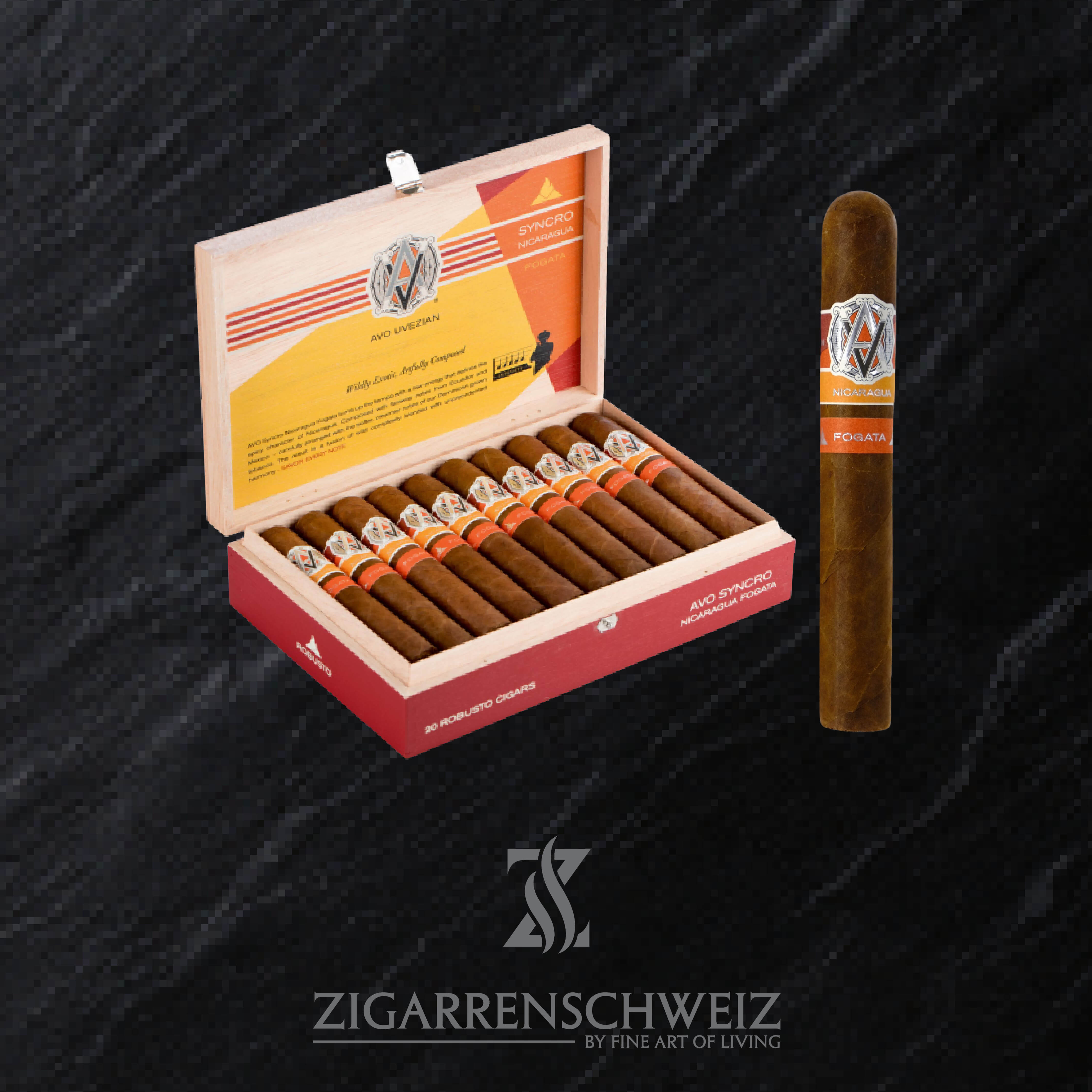 AVO Syncro Nicaragua Fogata Robusto Zigarren Kiste offen