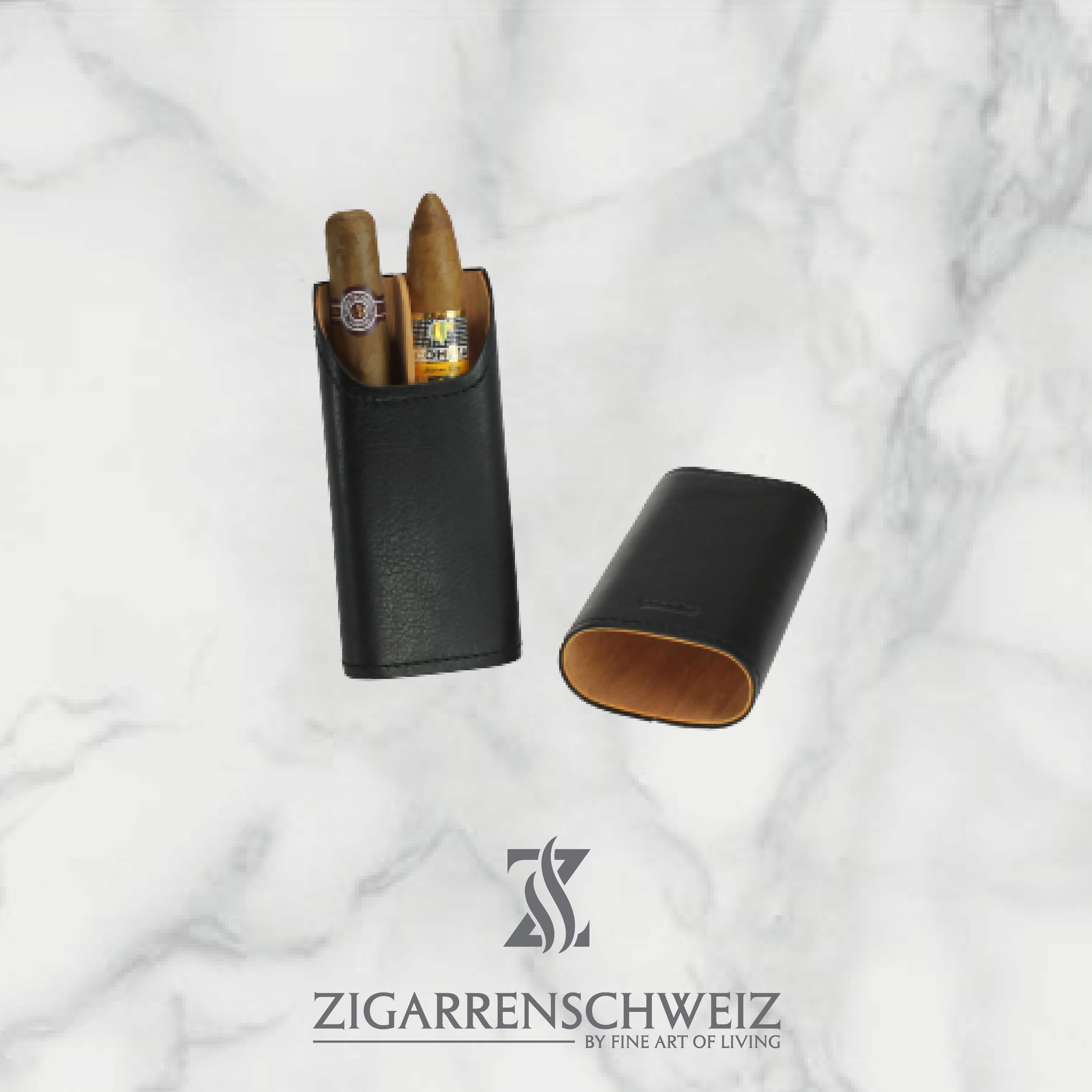Adorini Zigarrenetui, Material: Echtleder, Kapazität: 2-3 Zigarren, Farbe: Schwarz, mit Divider