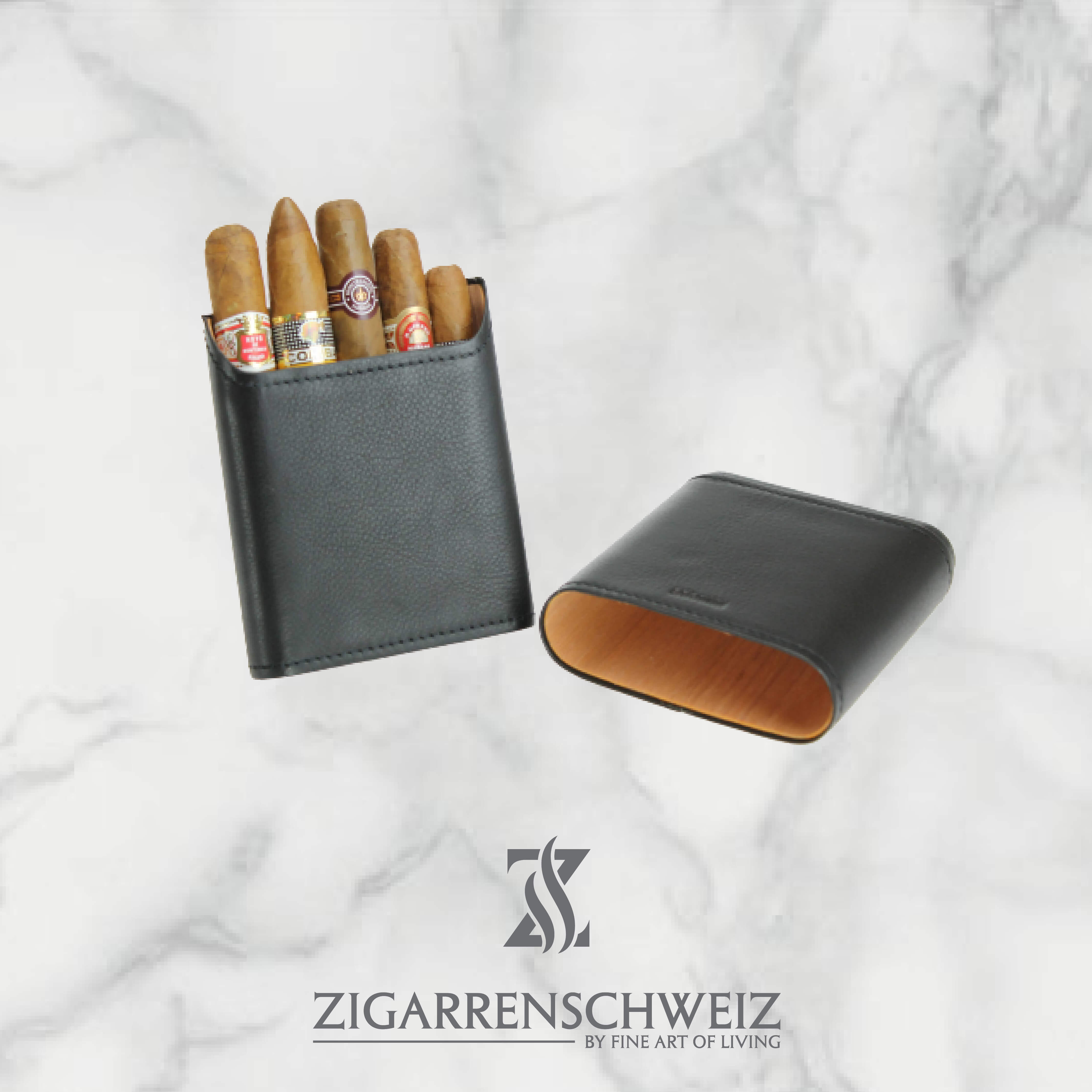 Adorini Zigarrenetui, Material: Echtleder, Kapazität: 3-5 Zigarren, Farbe: schwarz, geöffnet