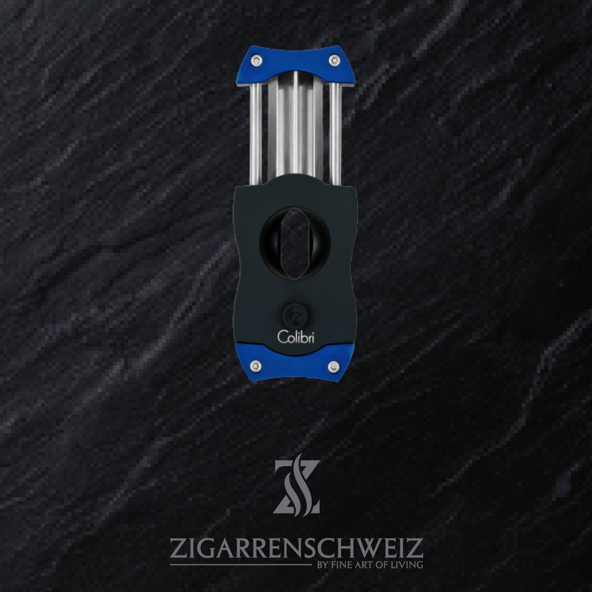 Colibri V-Cut Zigarrencutter – Blau Mit Schwarzer Gummibeschichtung – Für Zigarren Bis Ringmaß 60