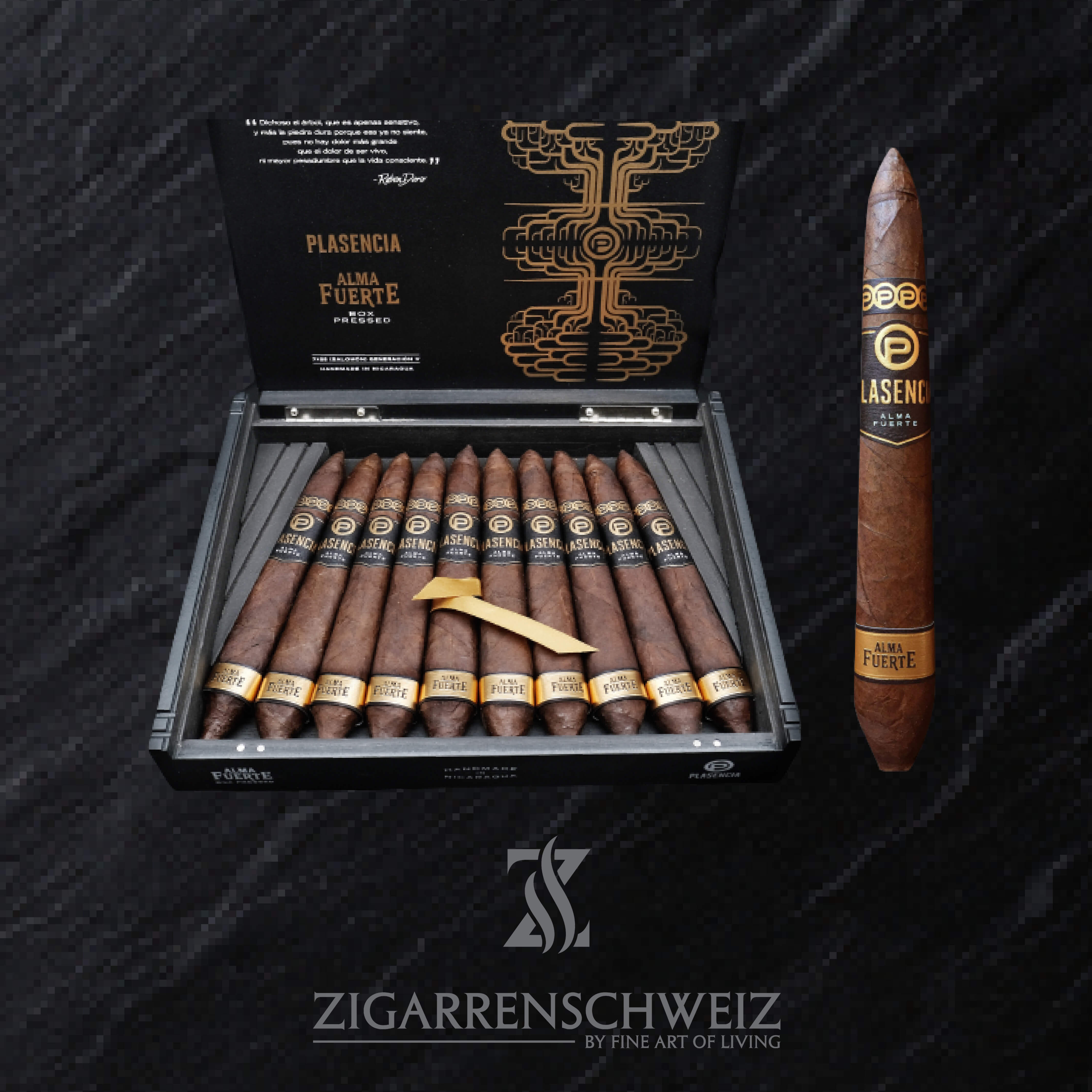 Plasencia Alma Fuerte Generacion V (Salomones Format) Zigarren Kiste geöffnet