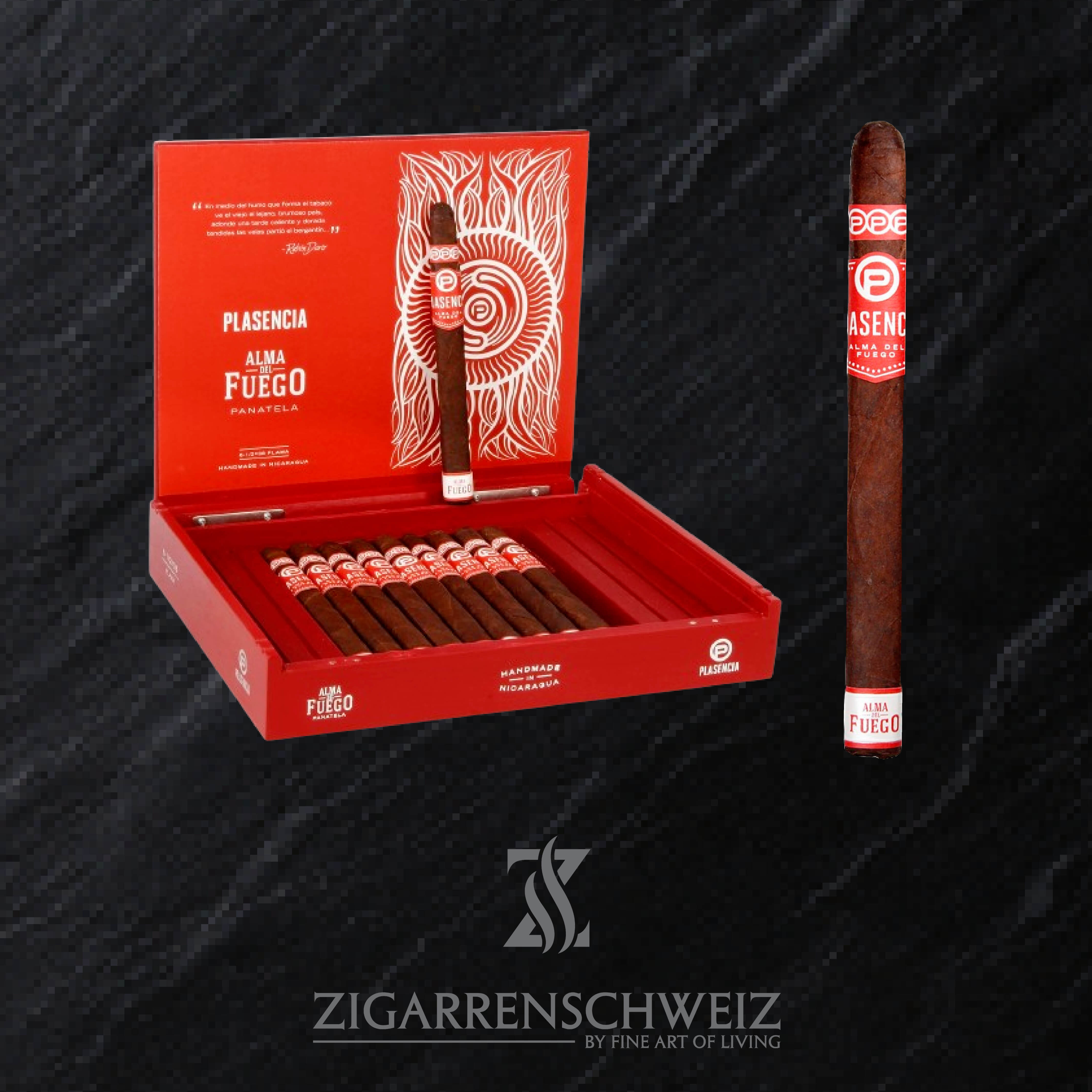 offene Kiste Plasencia Alma del Fuego Flama Zigarren im Panetela Format