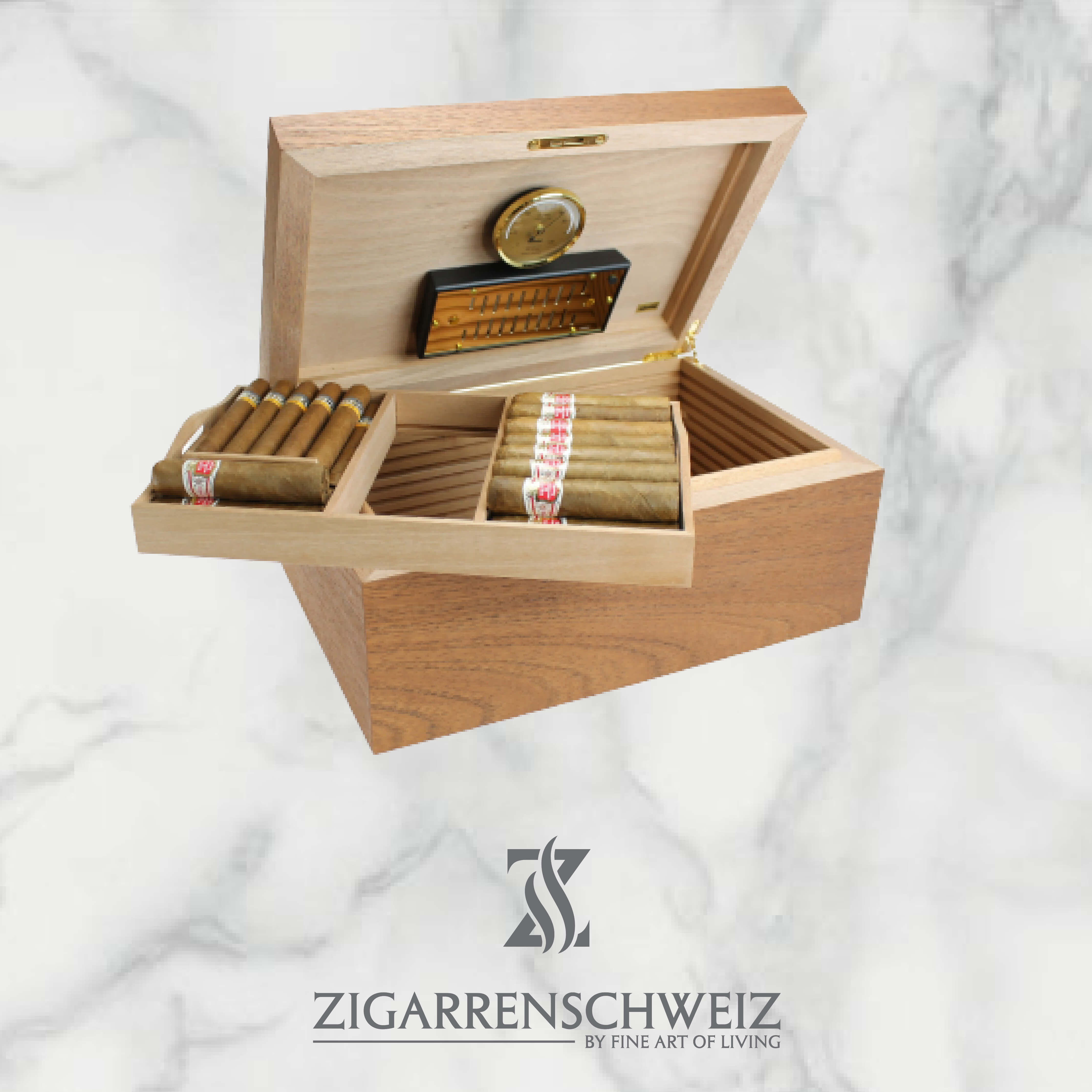 Adorini Cedro Deluxe Humidor in Grösse Large für die Lagerung von 150 Zigarren mit Zedernholz Furnier, Deckel geöffnet
