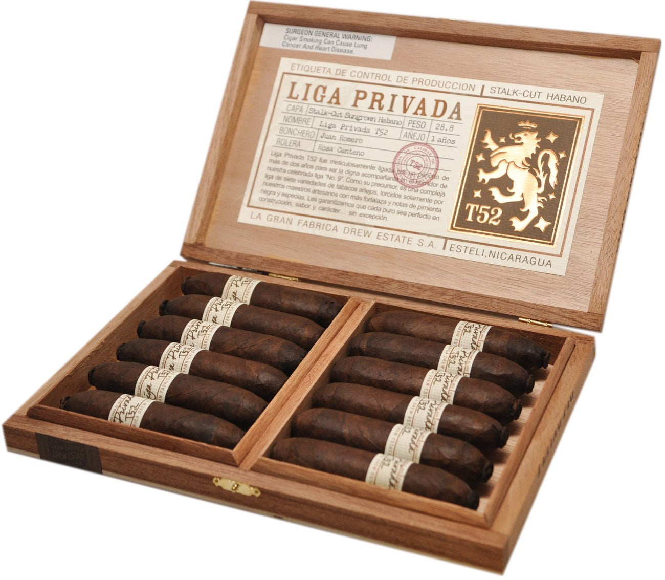 12er Kiste Drew Estate Liga Privada T52 Flying Pig Short Perfecto Zigarren, Box geöffnet