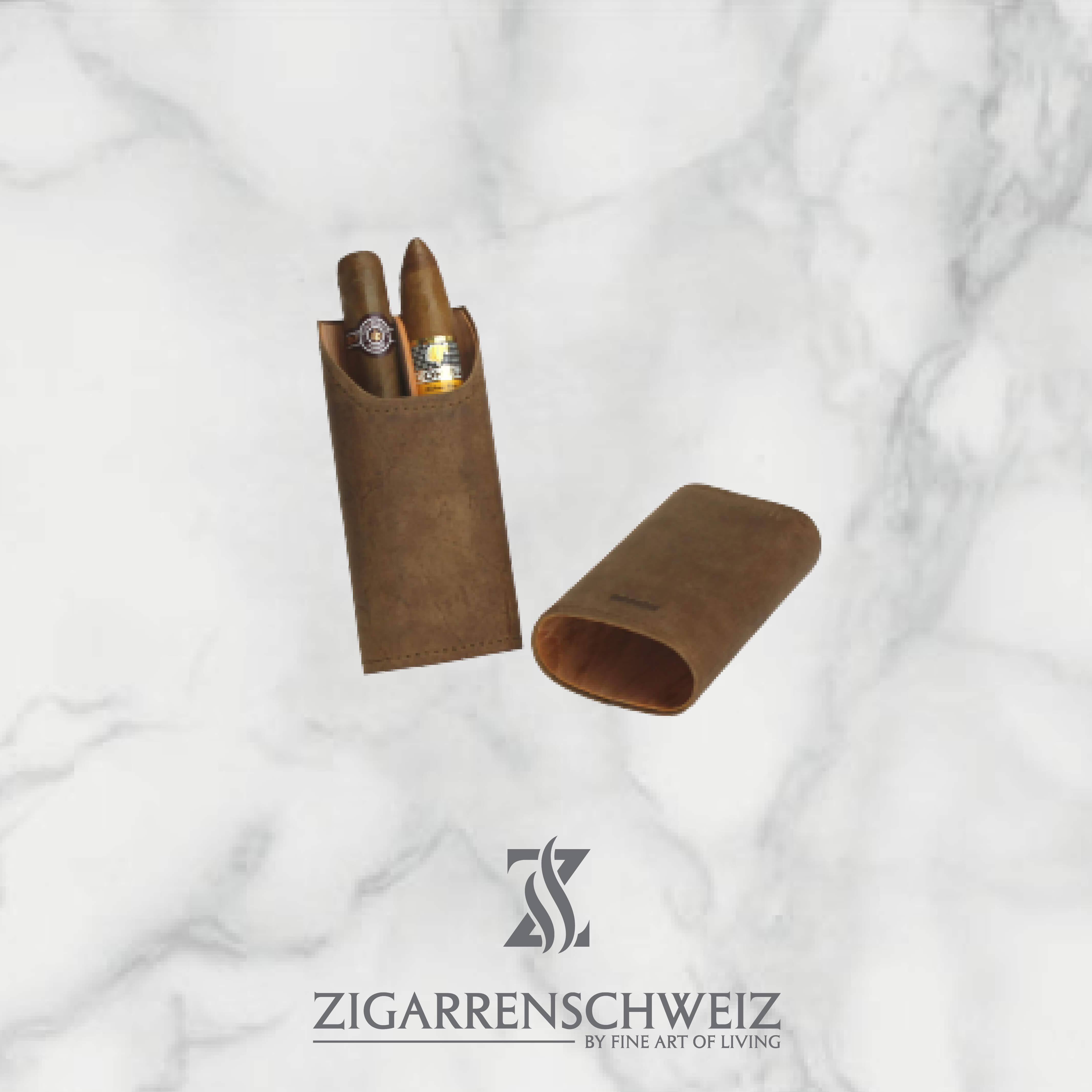 Adorini Zigarrenetui, Material: Echtleder, Kapazität: 2-3 Zigarren, Farbe: Braun, mit Divider
