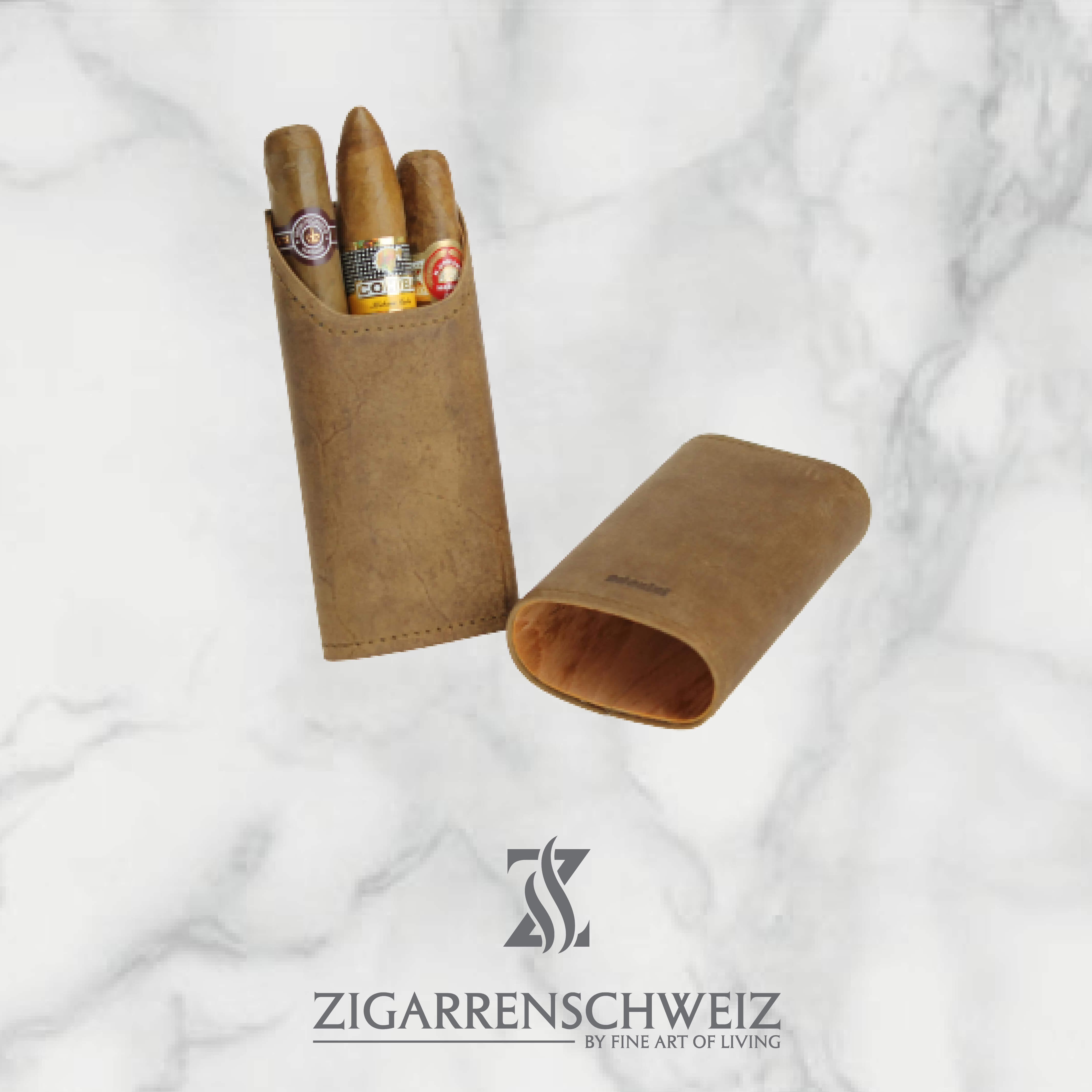 Adorini Zigarrenetui, Material: Echtleder, Kapazität: 2-3 Zigarren, Farbe: Braun, geöffnet