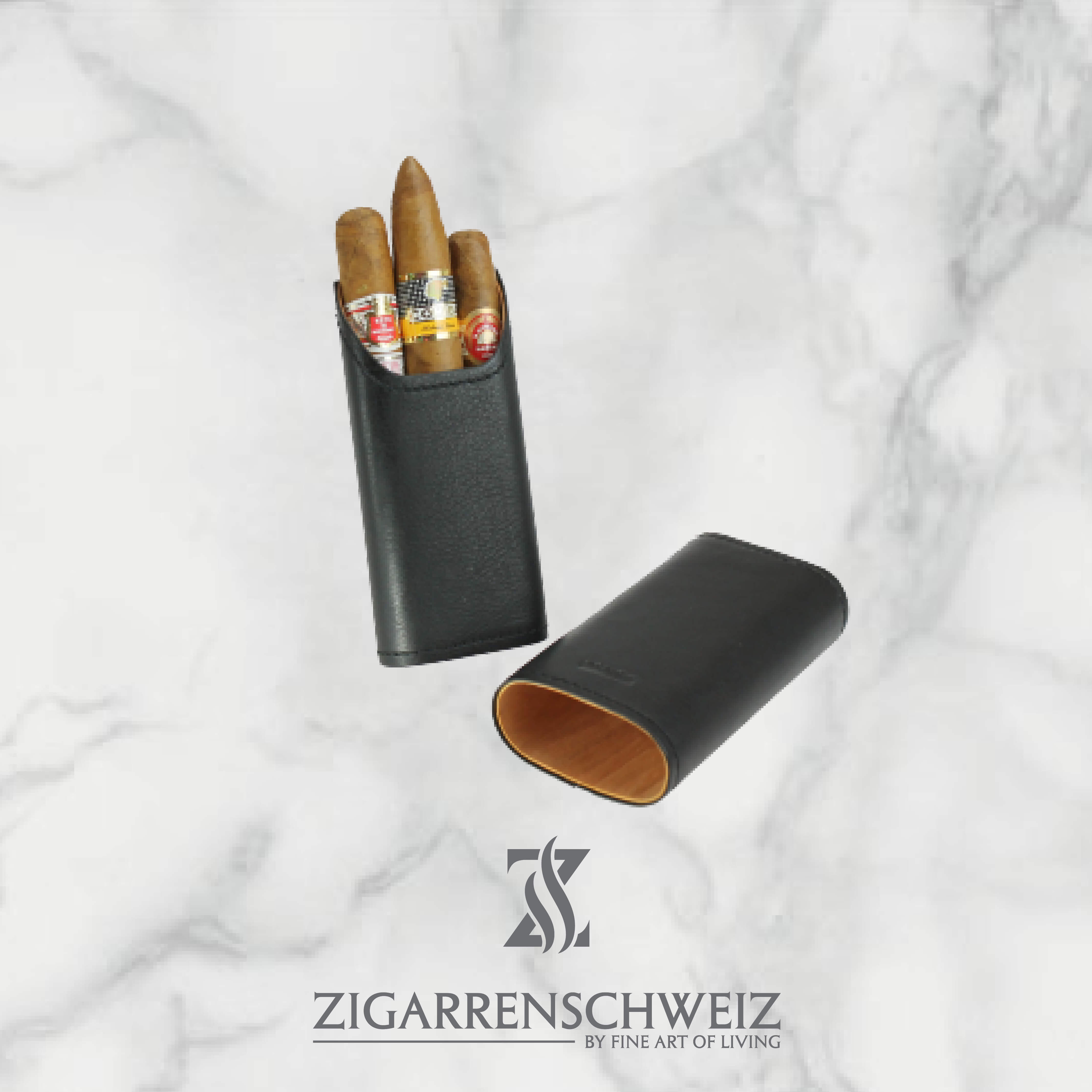 Adorini Zigarrenetui, Material: Echtleder, Kapazität: 2-3 Zigarren, Farbe: schwarz, geöffnet