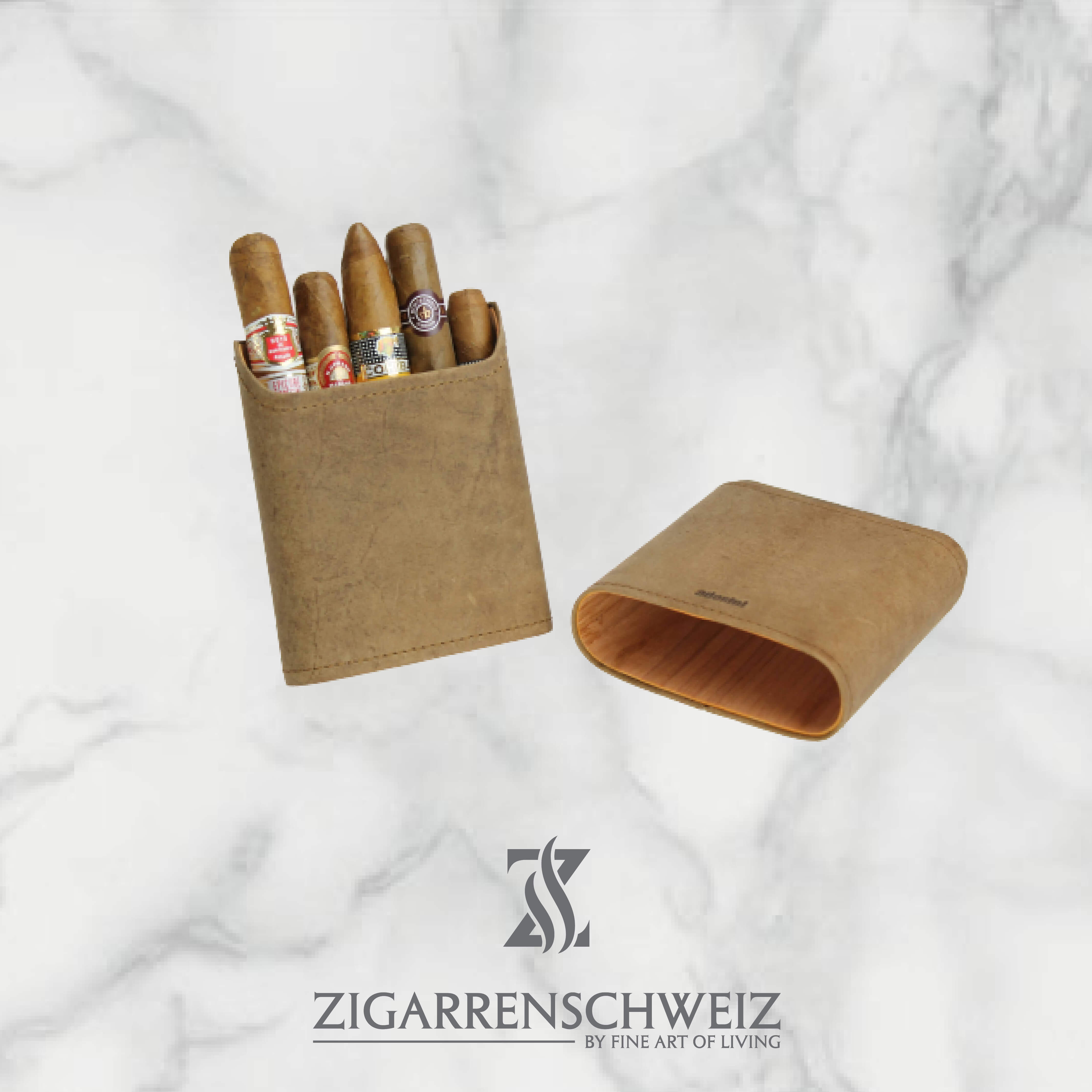 Adorini Zigarrenetui, Material: Echtleder, Kapazität: 3-5 Zigarren, Farbe: Braun, geöffnet