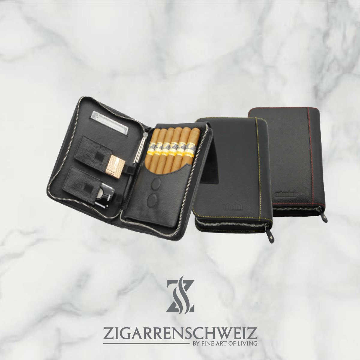 Adorini Zigarrenetui in schwarzem Echtleder für 7 Zigarren - Zigarrenschweiz Online Zigarren Boutique - 