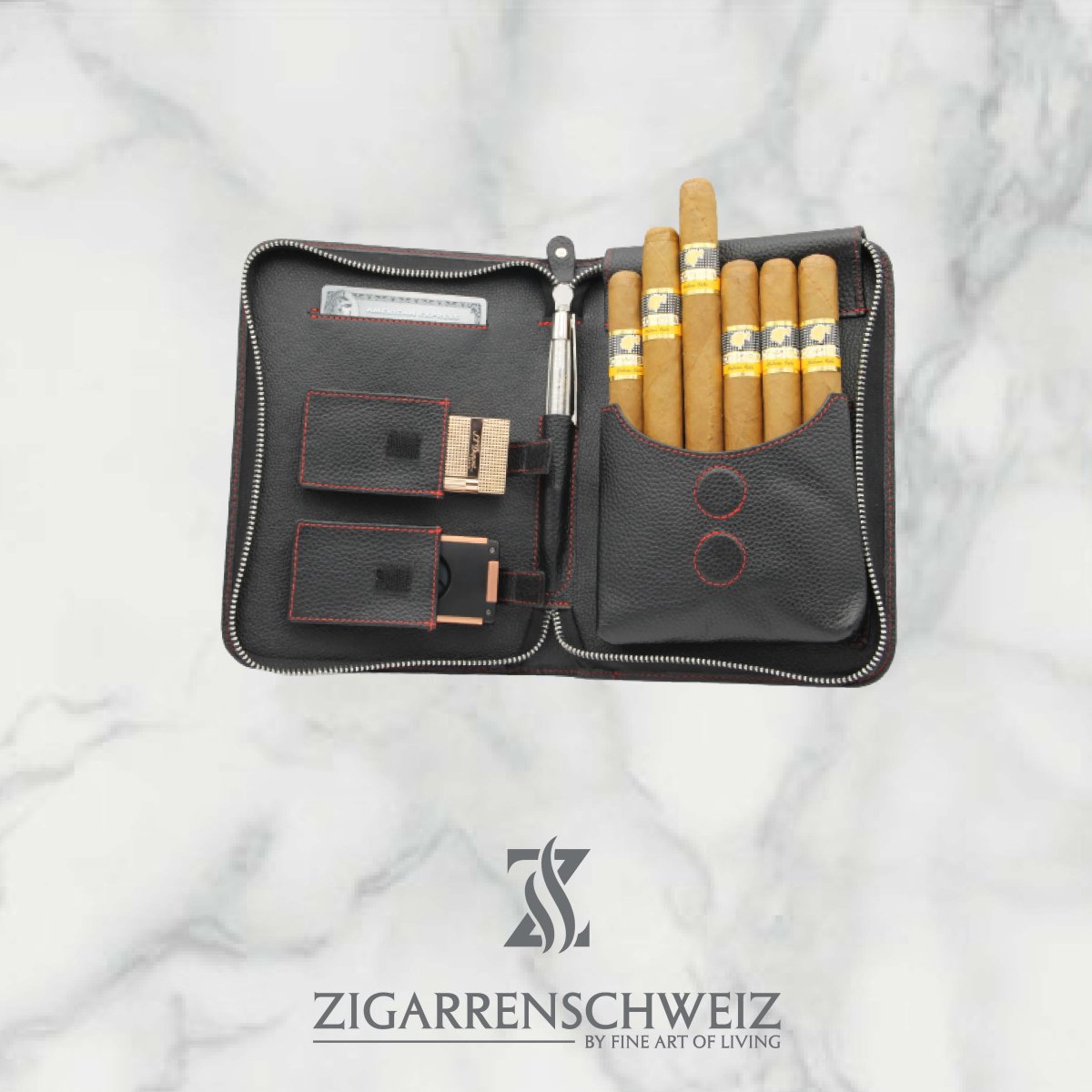 Adorini Zigarrenetui in schwarzem Echtleder für 7 Zigarren - Zigarrenschweiz Online Zigarren Boutique - 