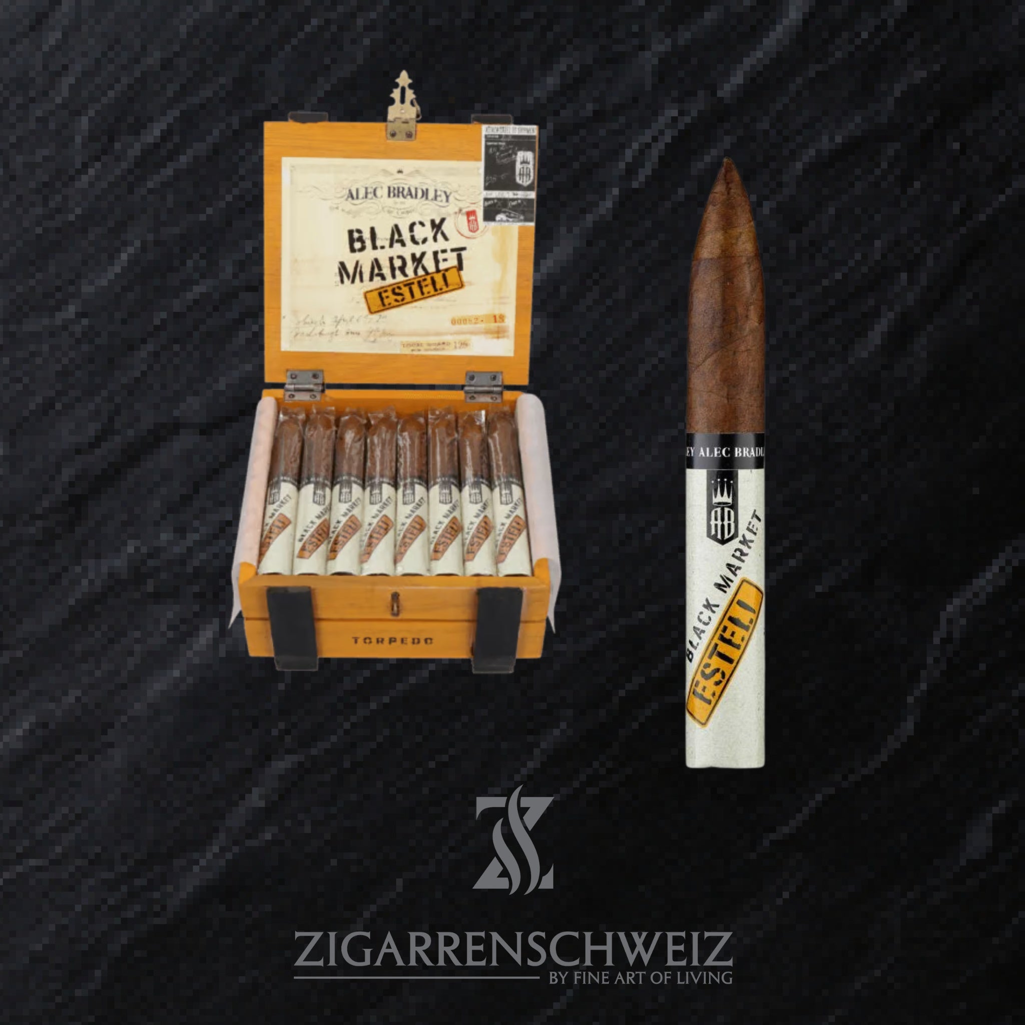 Alec Bradley Black Market Esteli Torpedo Zigarren Kiste offen