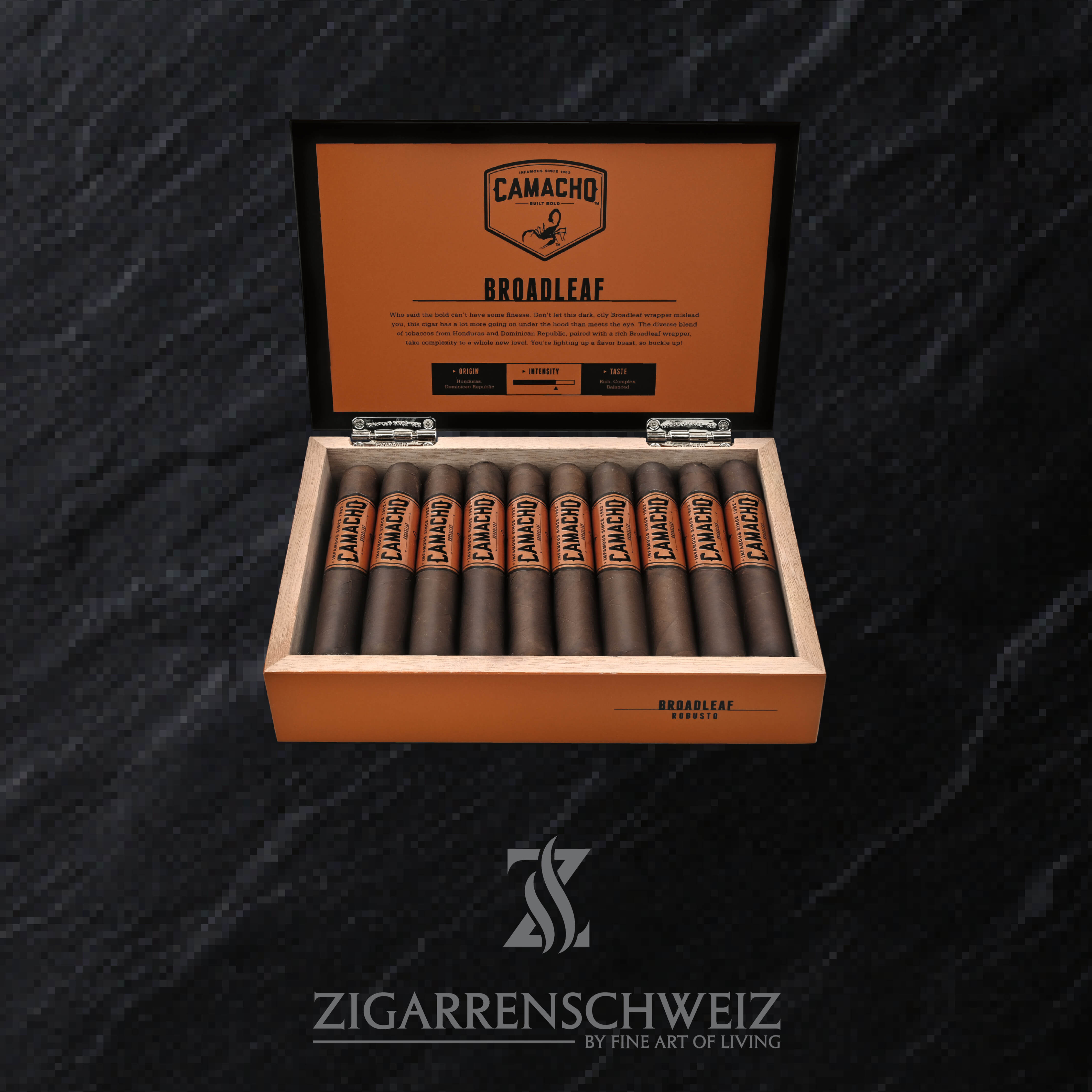 Camacho Broadleaf Robusto Zigarren Kiste offen
