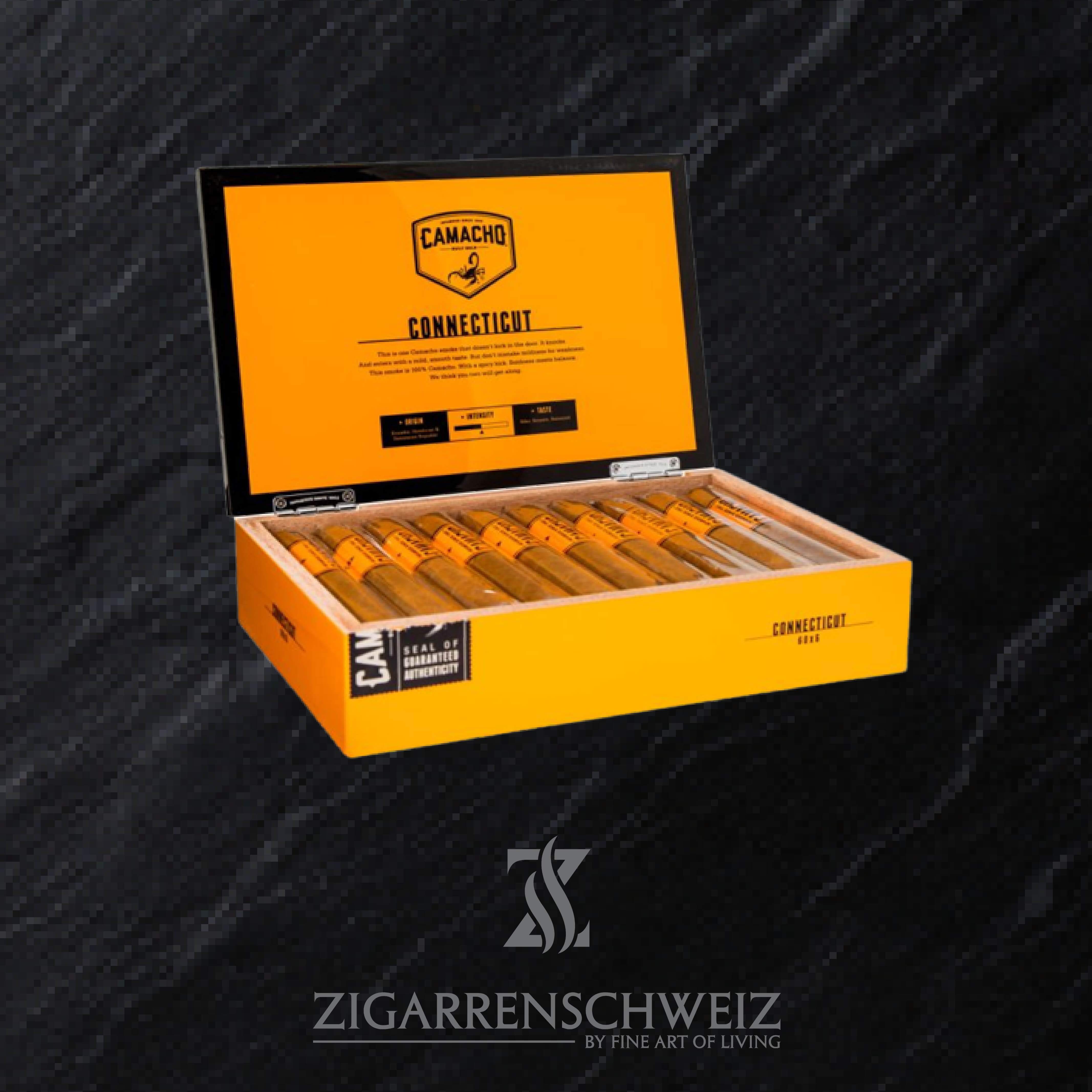 Camacho Connecticut 60/6 (Gordo Format) Zigarren Kiste offen