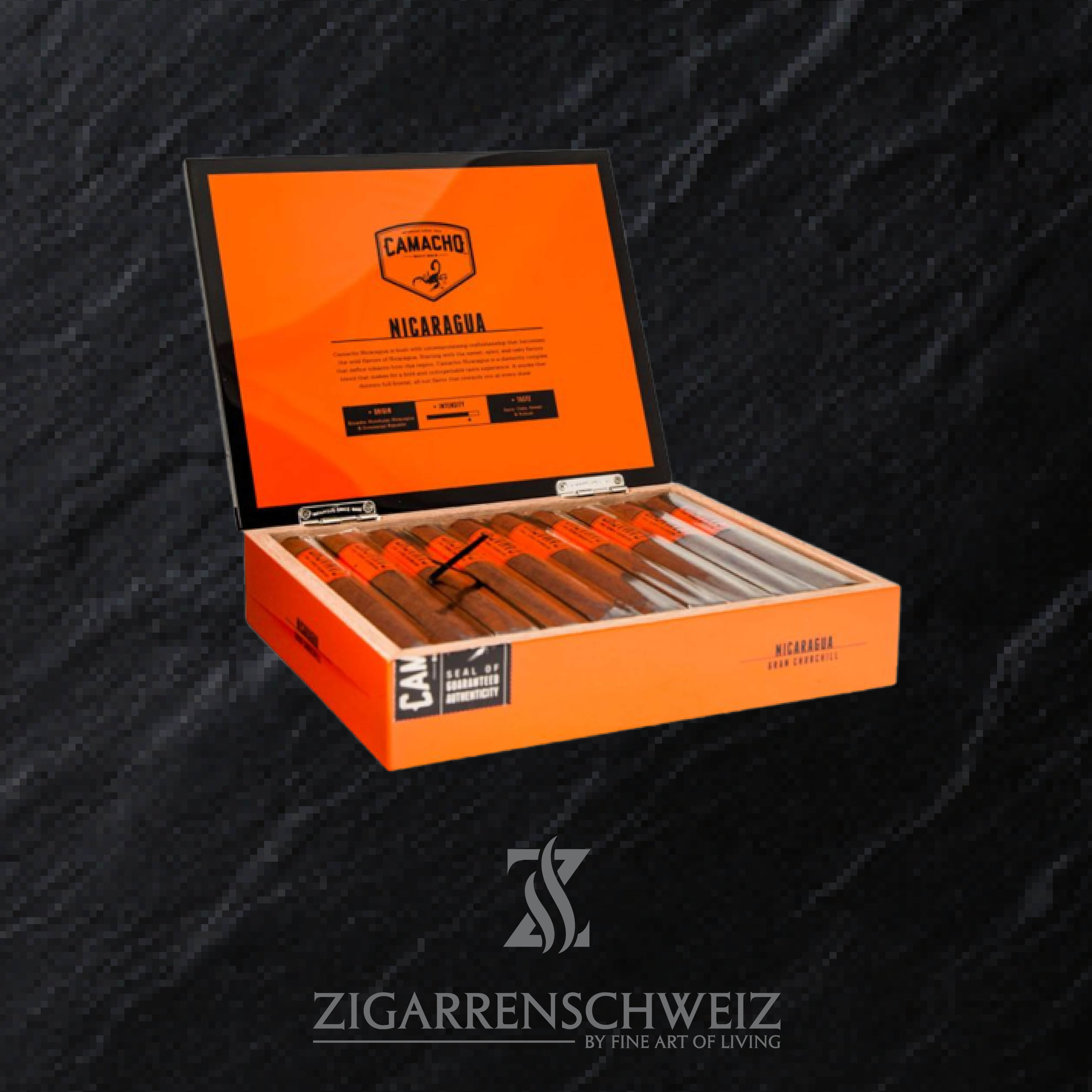 Camacho Nicaragua Gran Churchill Zigarren Kiste offen