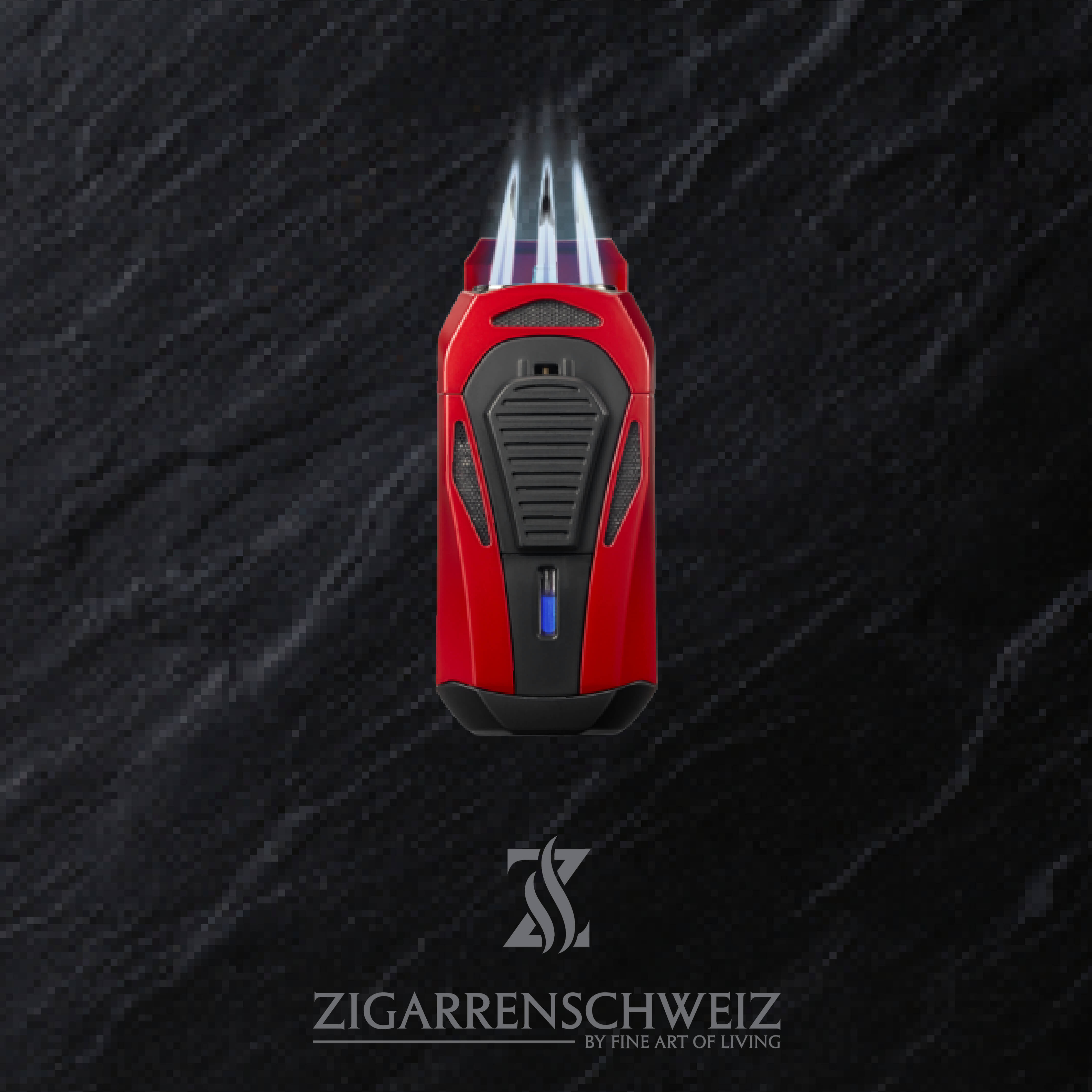 Colibri Boss III Tripple Jet Flame Zigarren Feuerzeug, Farbe: Rot, mit Flammen