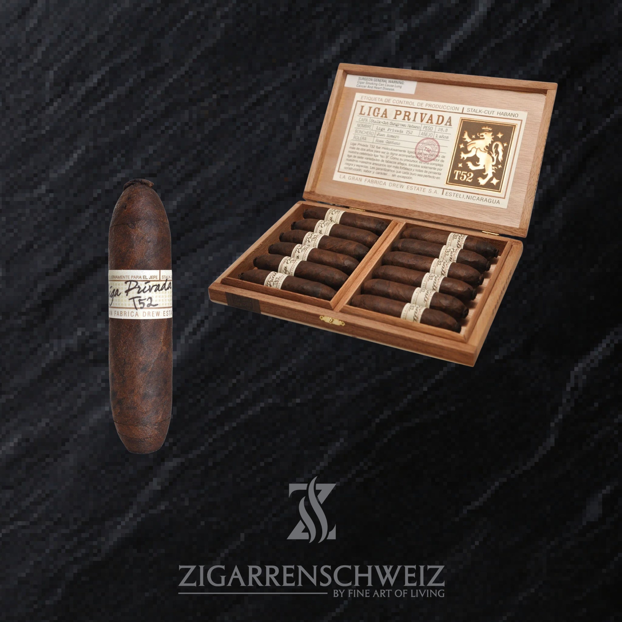 offene Kiste Drew Estate Liga Privada T52 Zigarren im Flying Pig Format