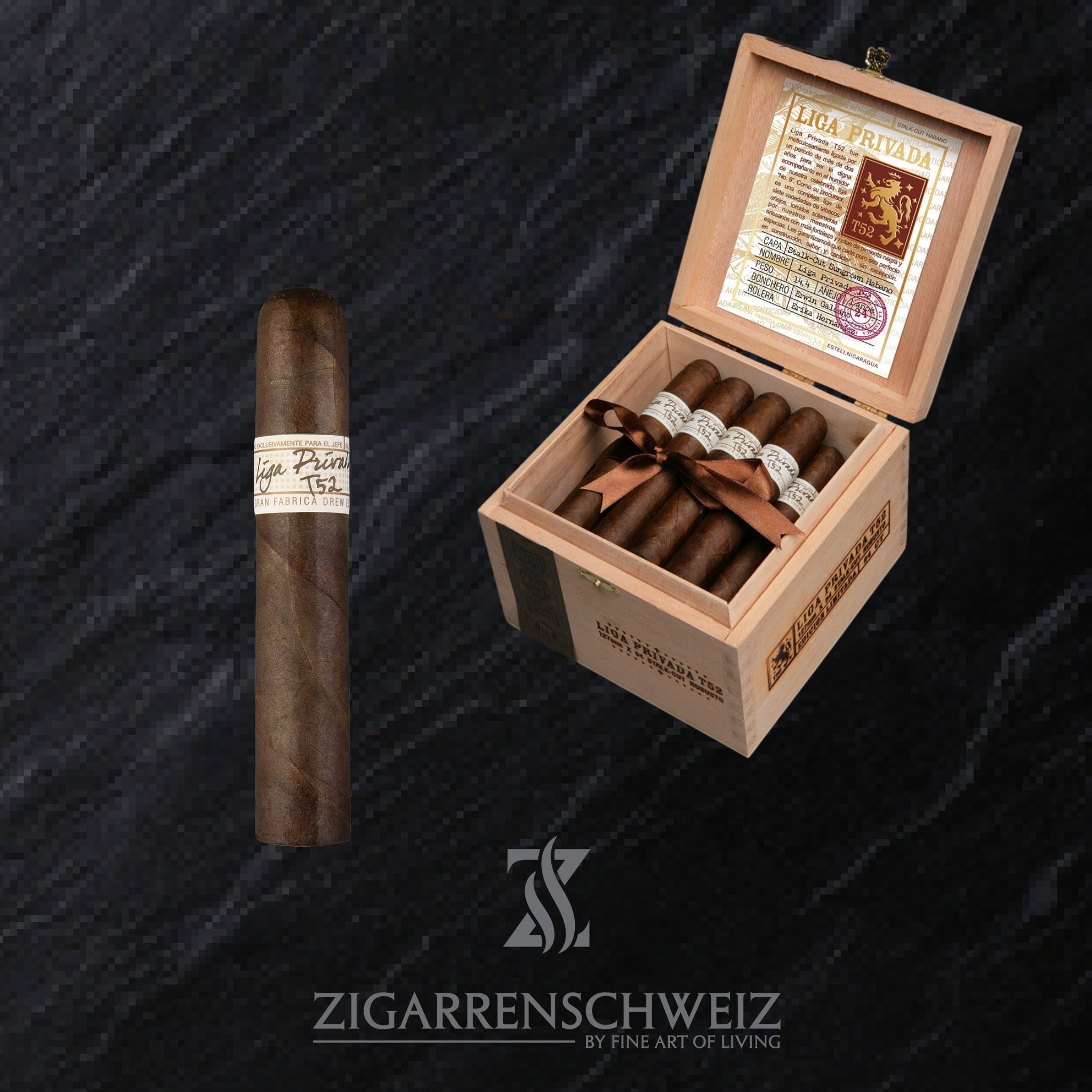 offene Kiste Drew Estate Liga Privada T52 Zigarren im Robusto Format