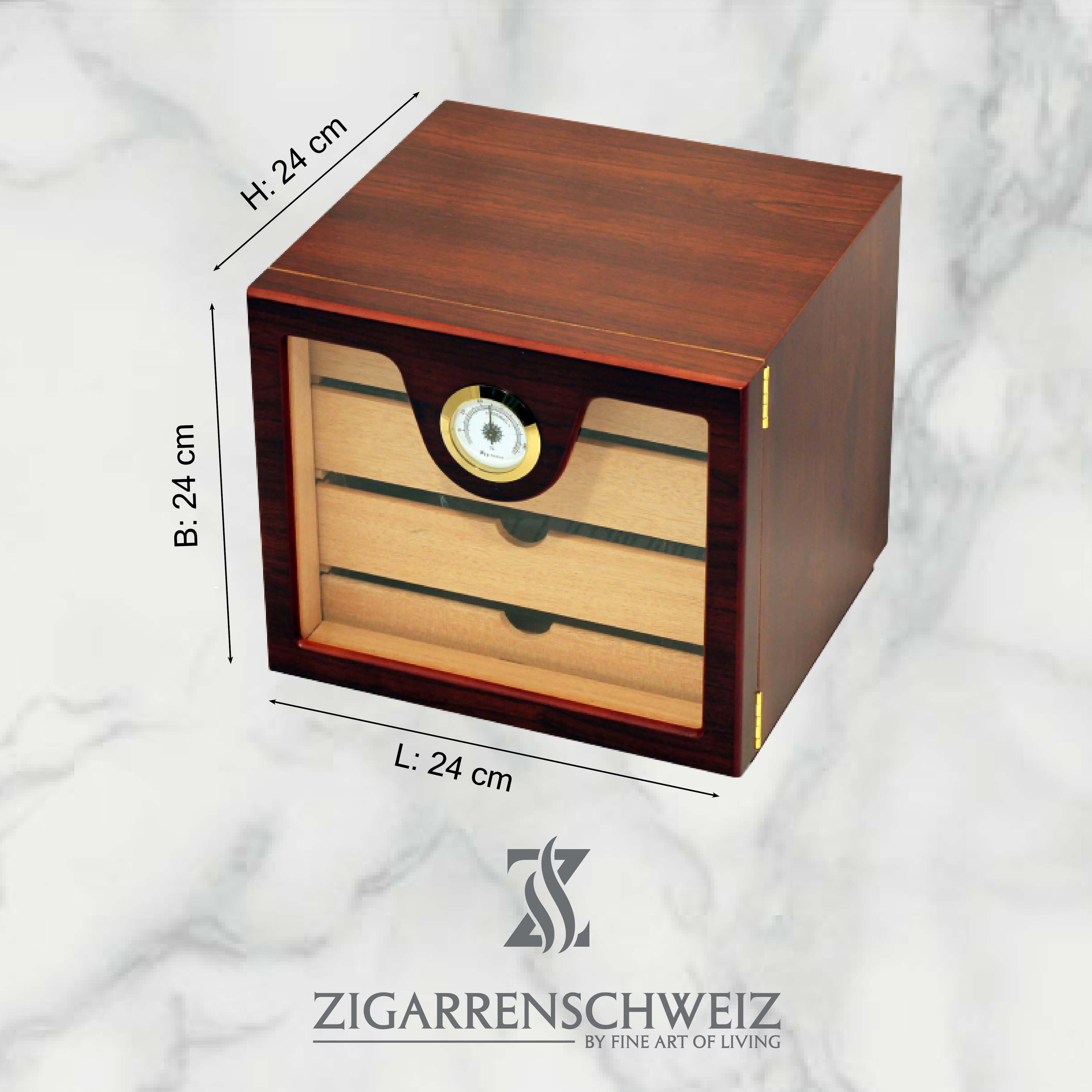 Freeline Cube Humidor, Farbe: Rosenholz, Acrylglas Türe, für 50 Zigarre