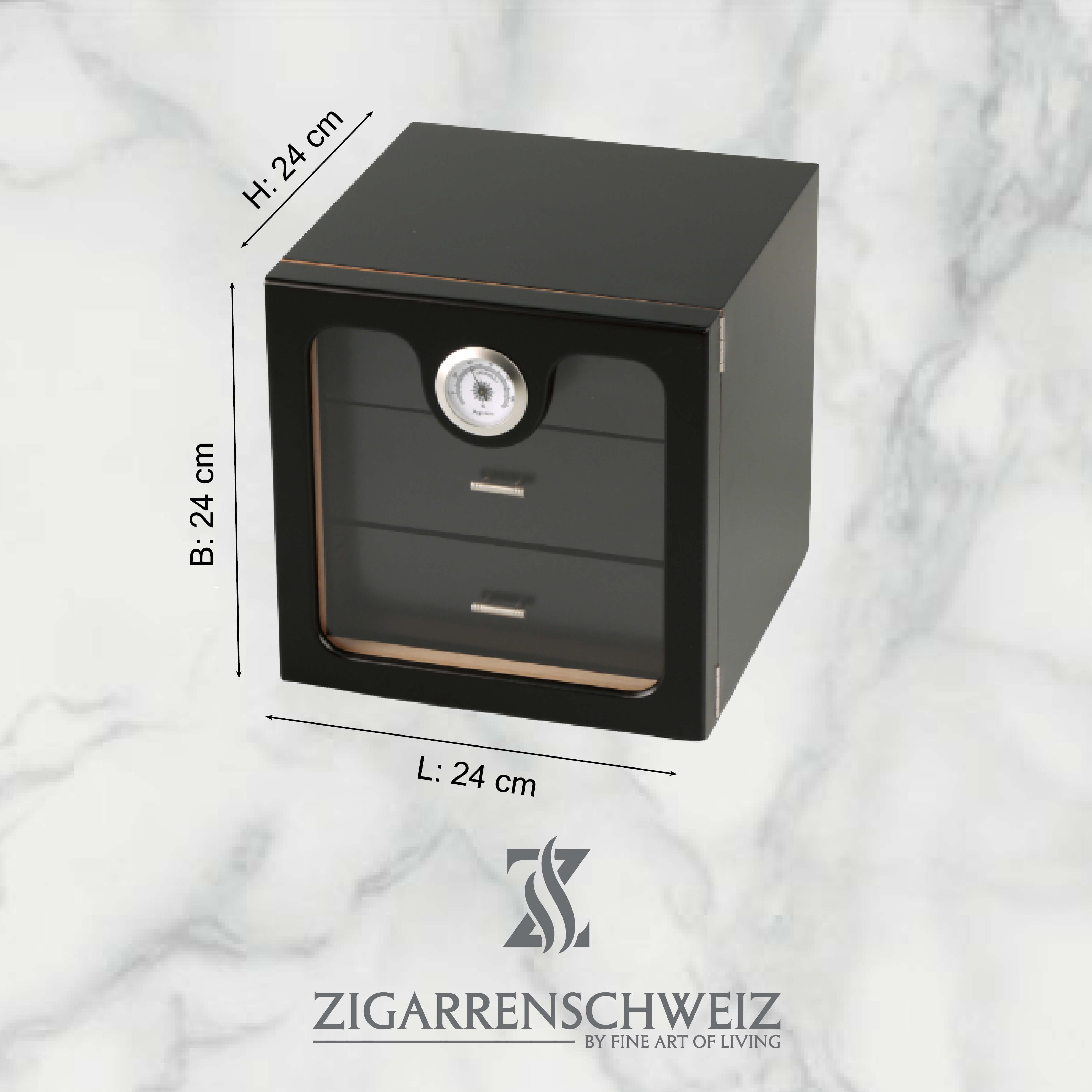 Freeline Cube Humidor, Farbe: Schwarz, Acrylglas Türe, für 50 Zigarren