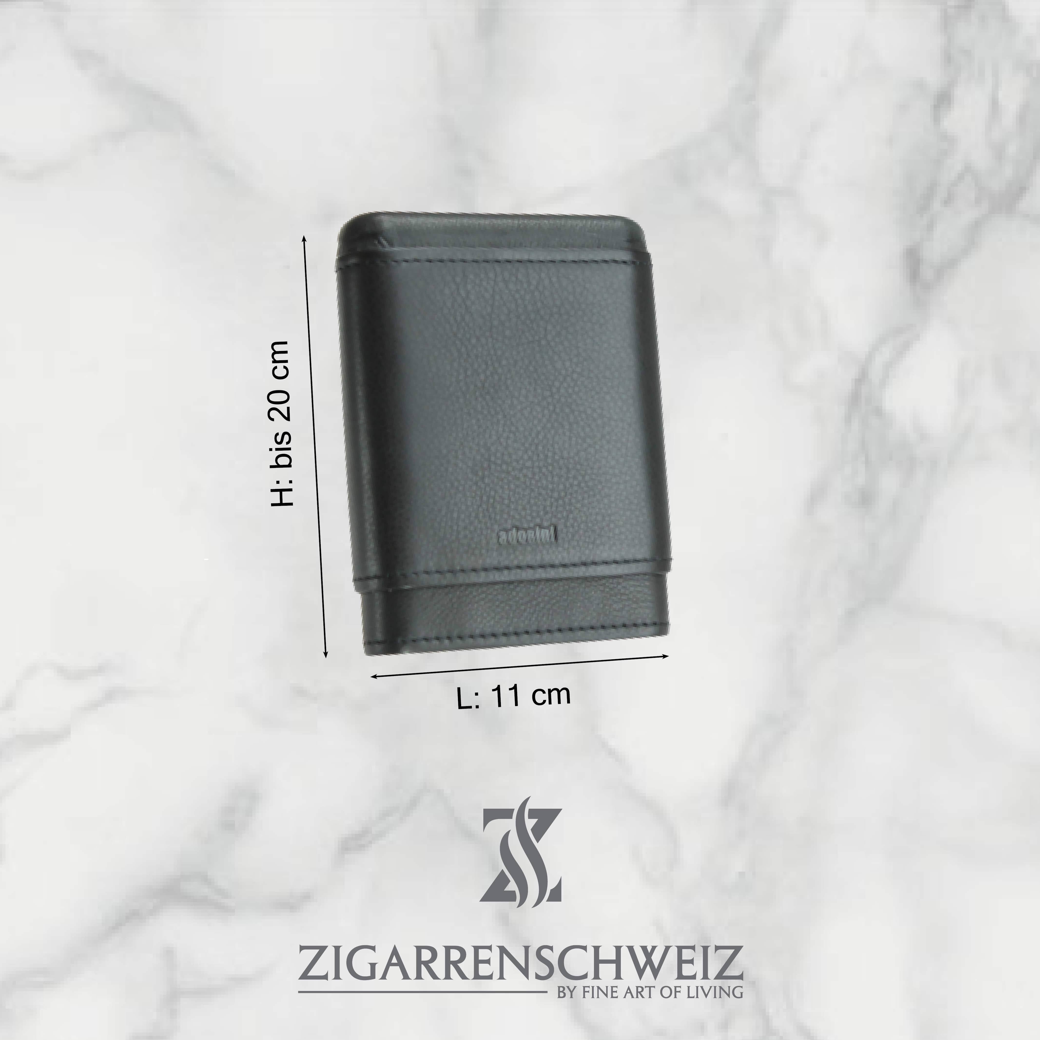 Adorini Zigarrenetui, Material: Echtleder, Kapazität: 3-5 Zigarren, Farbe: Schwarz mit Abmessungen