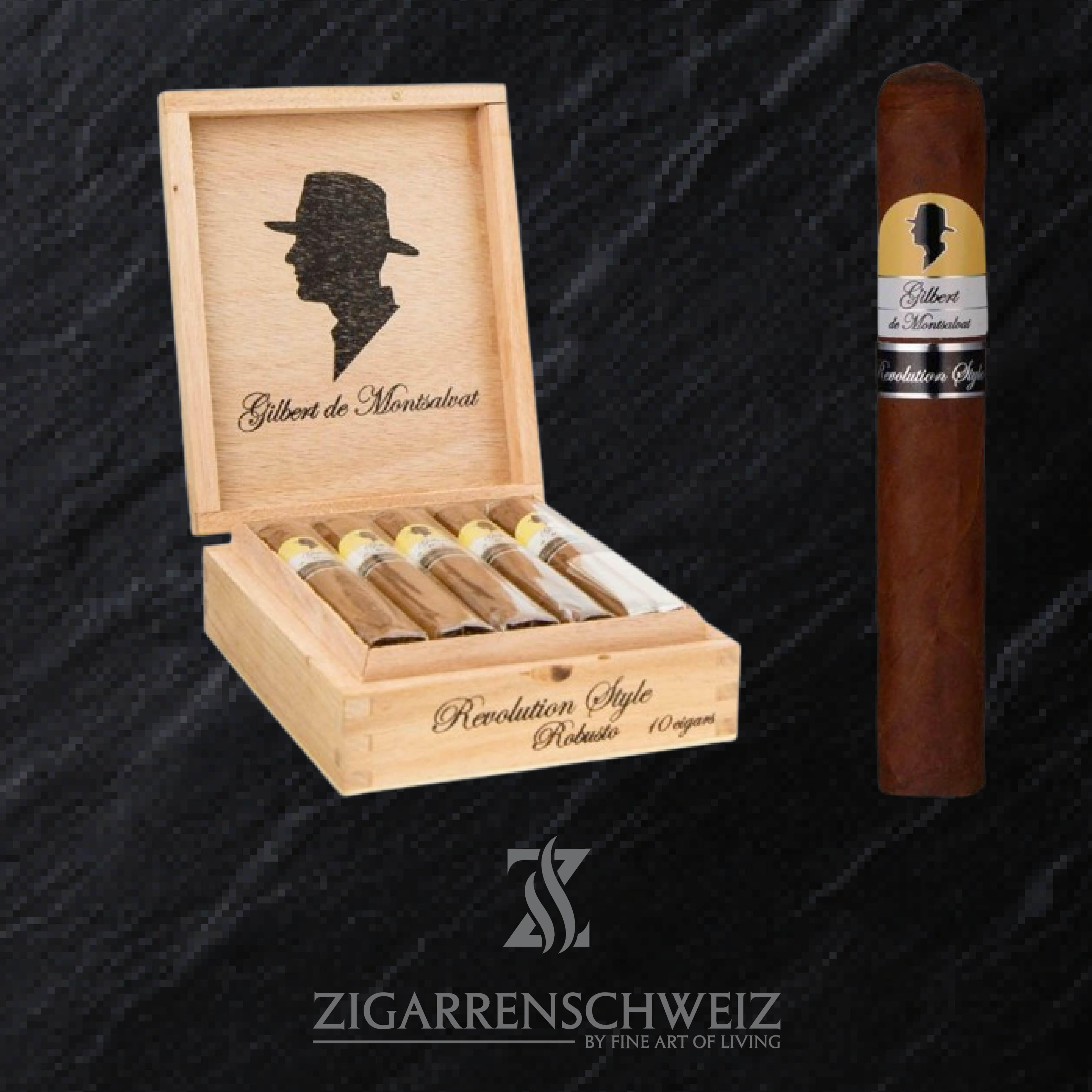 Gilbert de Montsalvat Revolution Style Robusto Zigarrenkiste offen