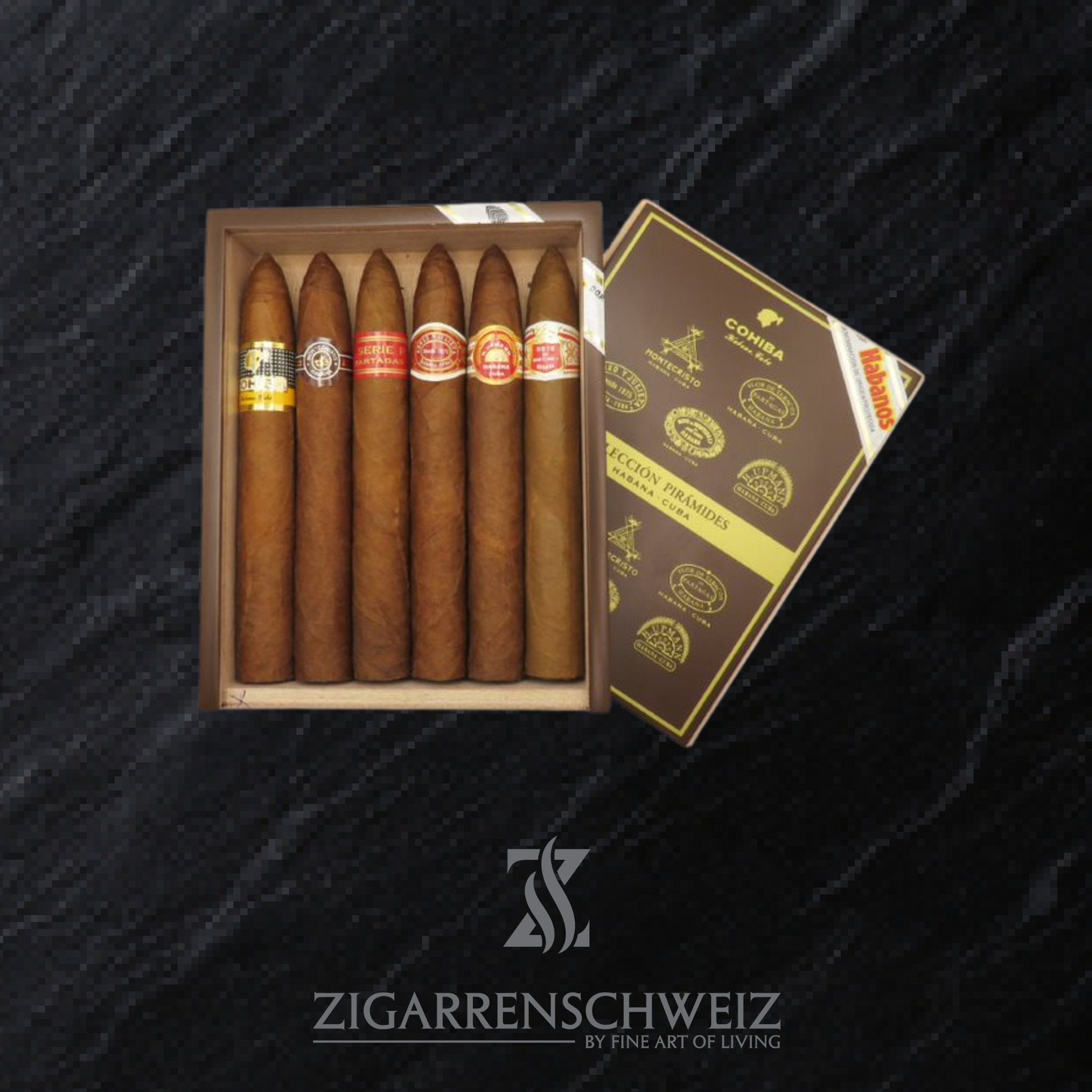 offene Kiste Habanos Seleccion Zigarren im Piramides Format