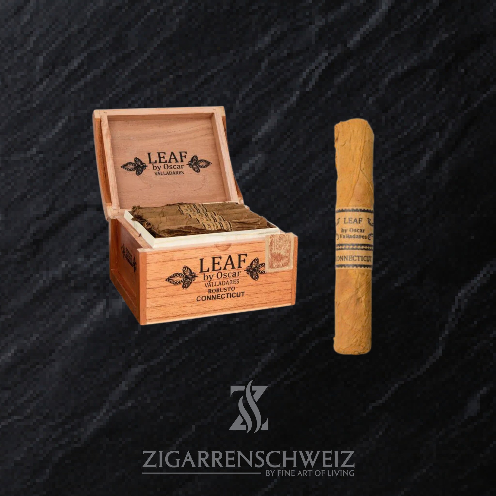 offene Kiste The Leaf by Oscar Valladares Connecticut Zigarren im Robusto Format