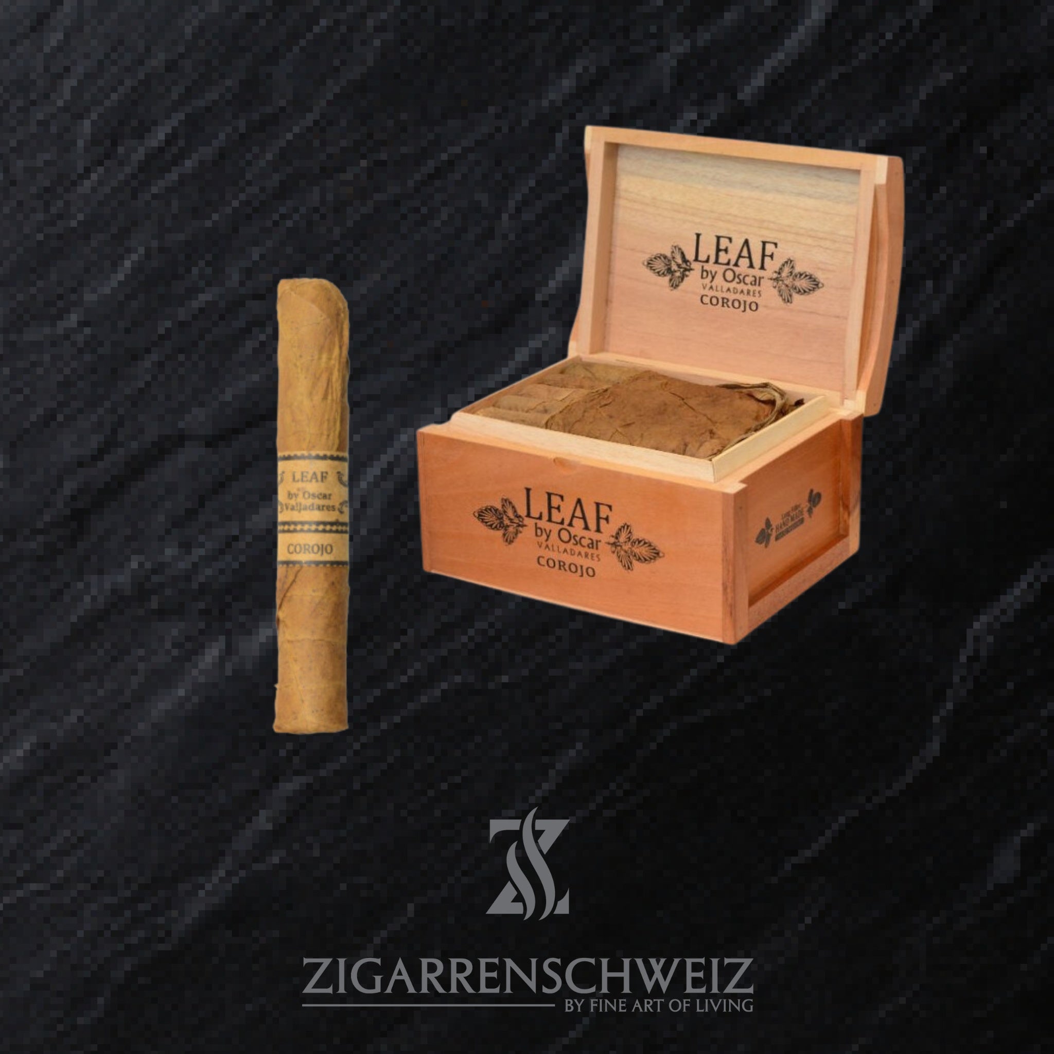 offene Kiste The Leaf by Oscar Valladares Corojo Zigarren im Robusto Format