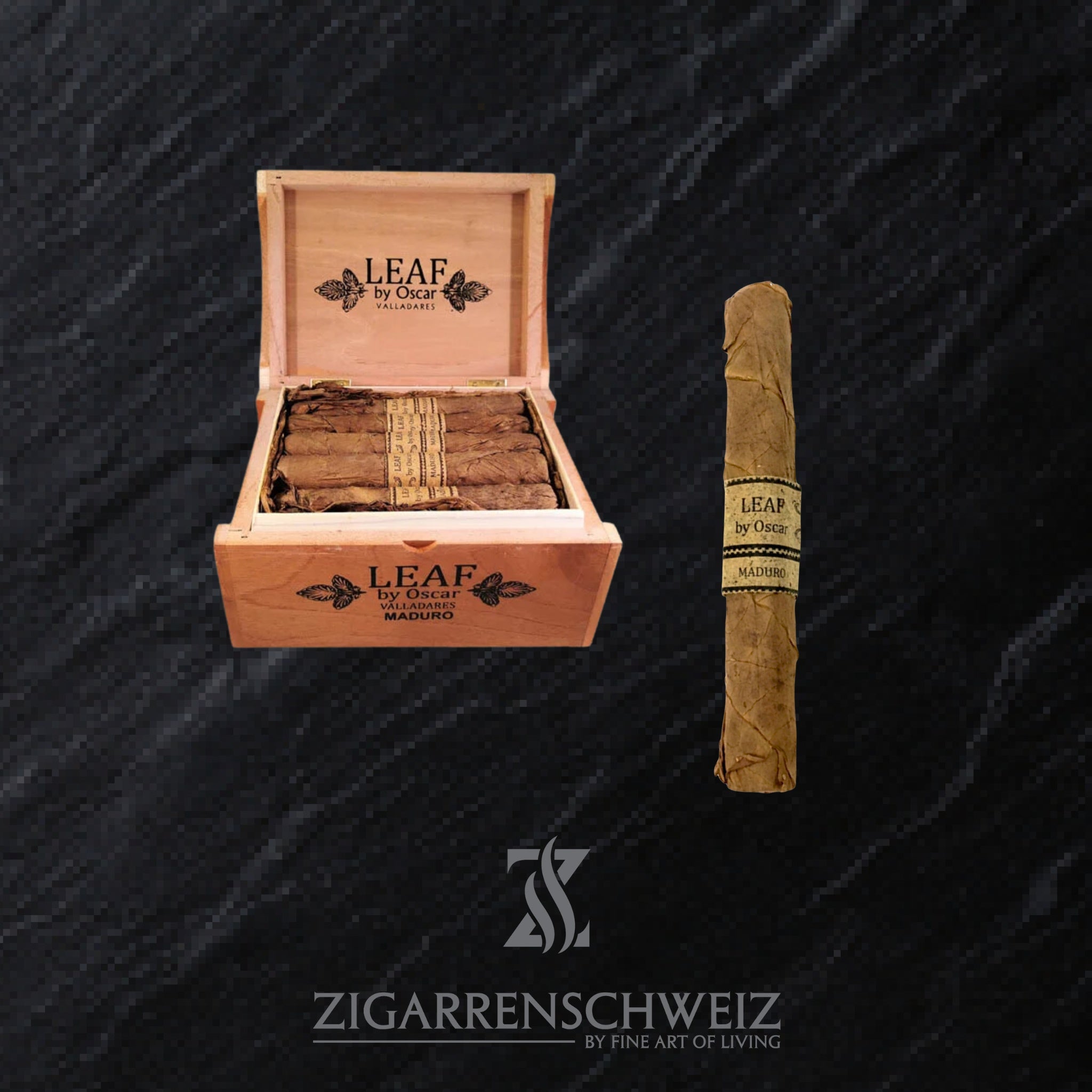 offene Kiste The Leaf by Oscar Valladares Maduro Zigarren im Toro Format