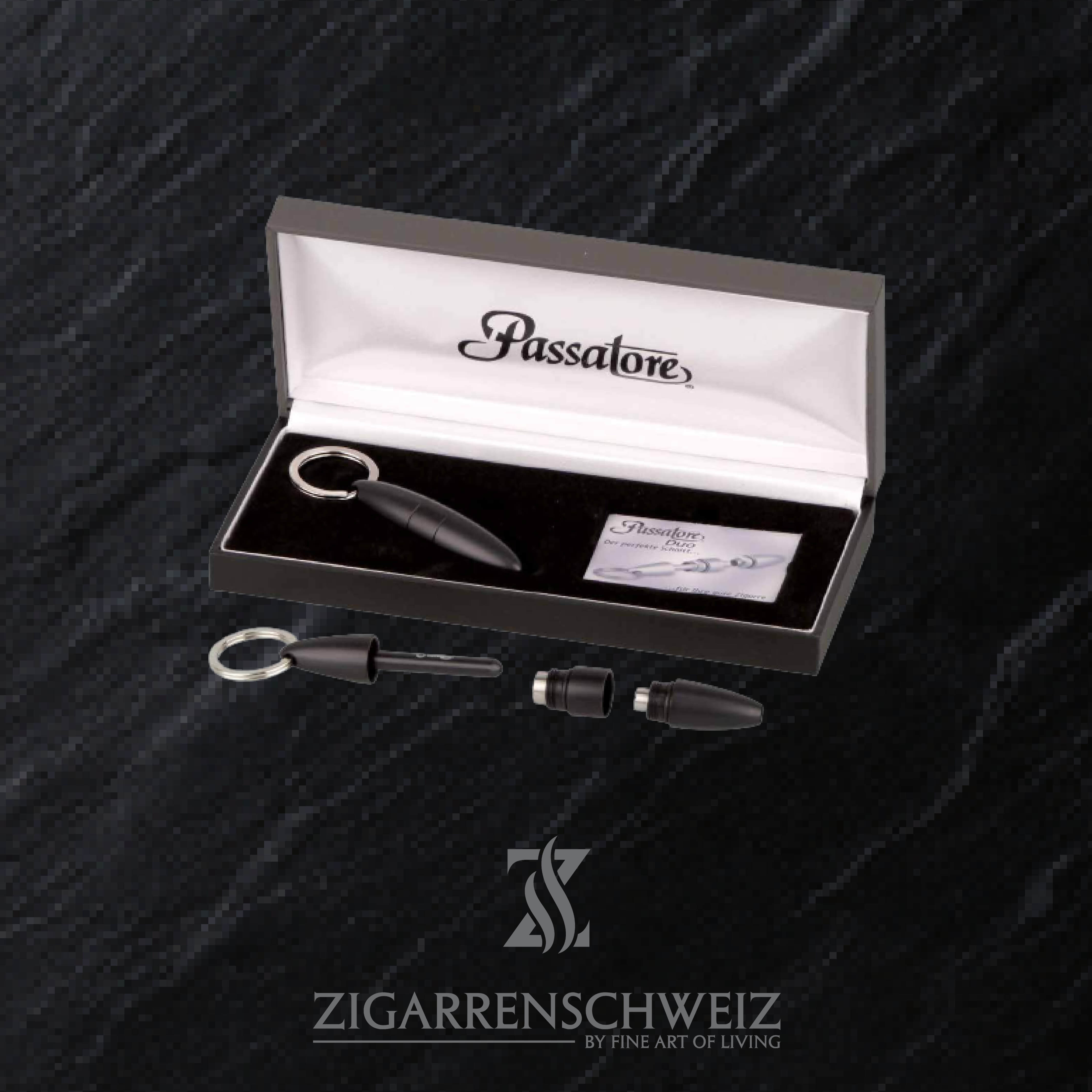 Passatore Zigarren Puncher und Zigarren Bohrer, praktischer Schlüsselanhänger, zwei in eins, mit Verpackung, Farbe: Schwarz