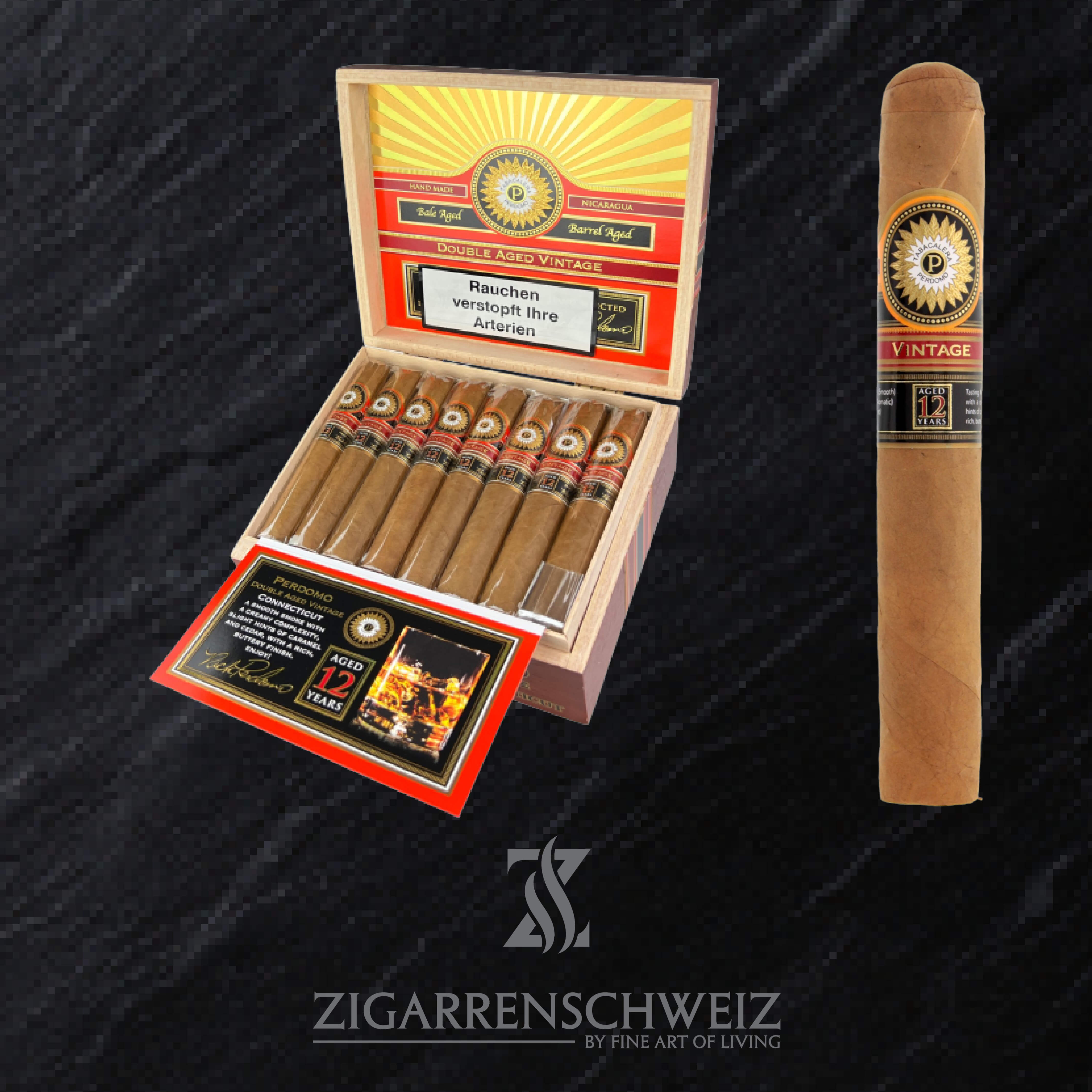 Perdomo Double Aged 12 Years Connecticut Godro Extra Zigarren Kiste offen