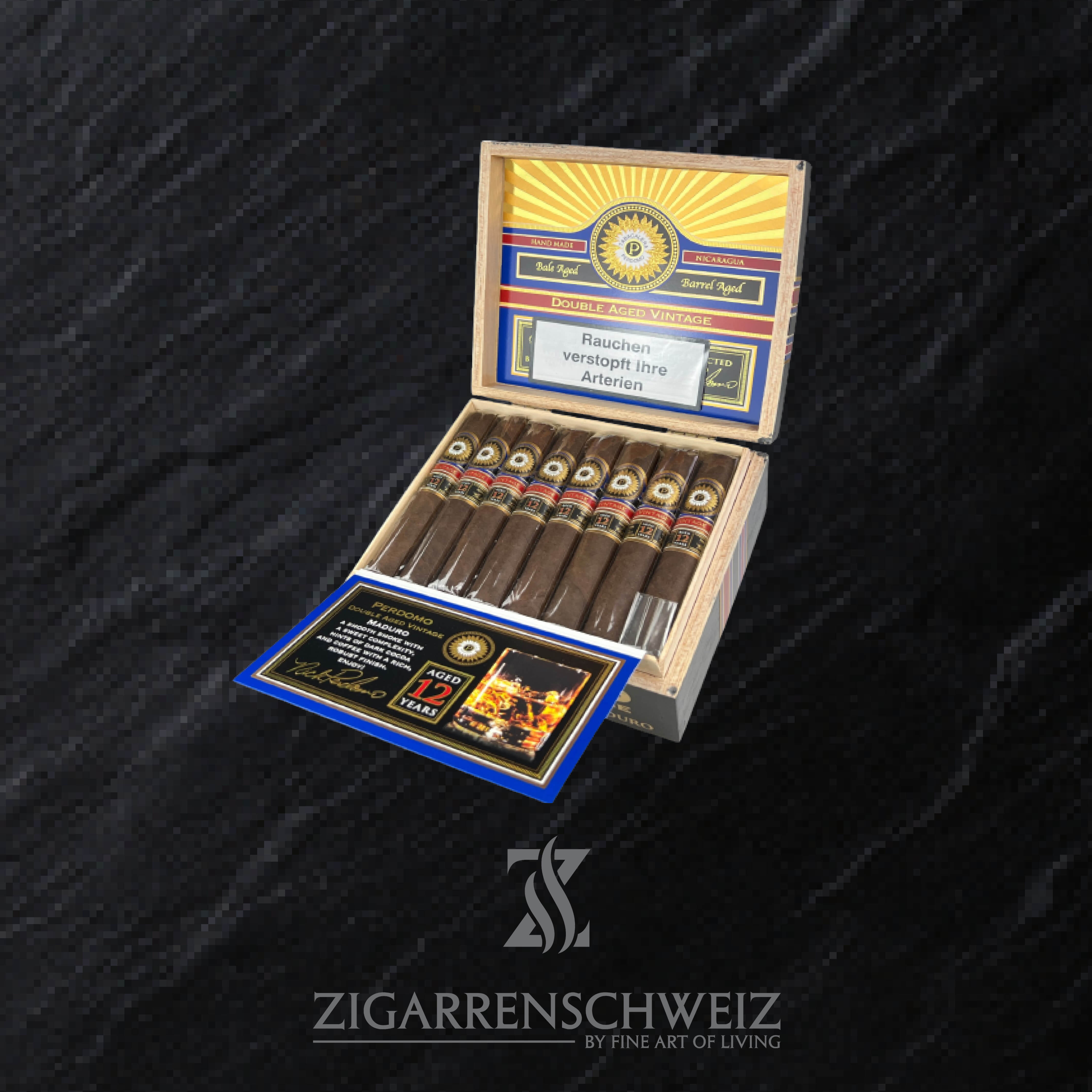 Perdomo Double Aged 12 Years Maduro Epicure Zigarren Kiste offen