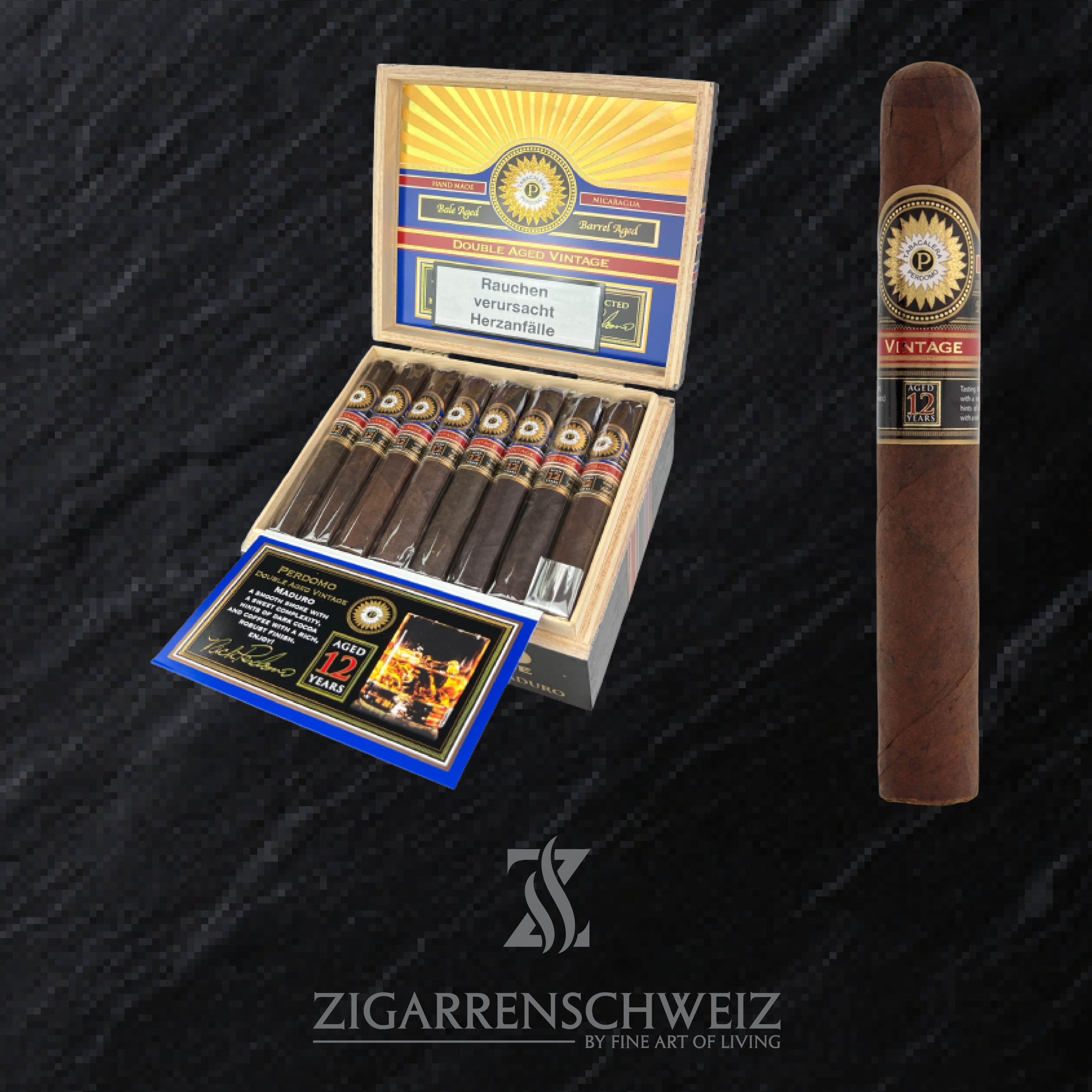 Perdomo Double Aged 12 Years Maduro Godro Extra Zigarren Kiste offen