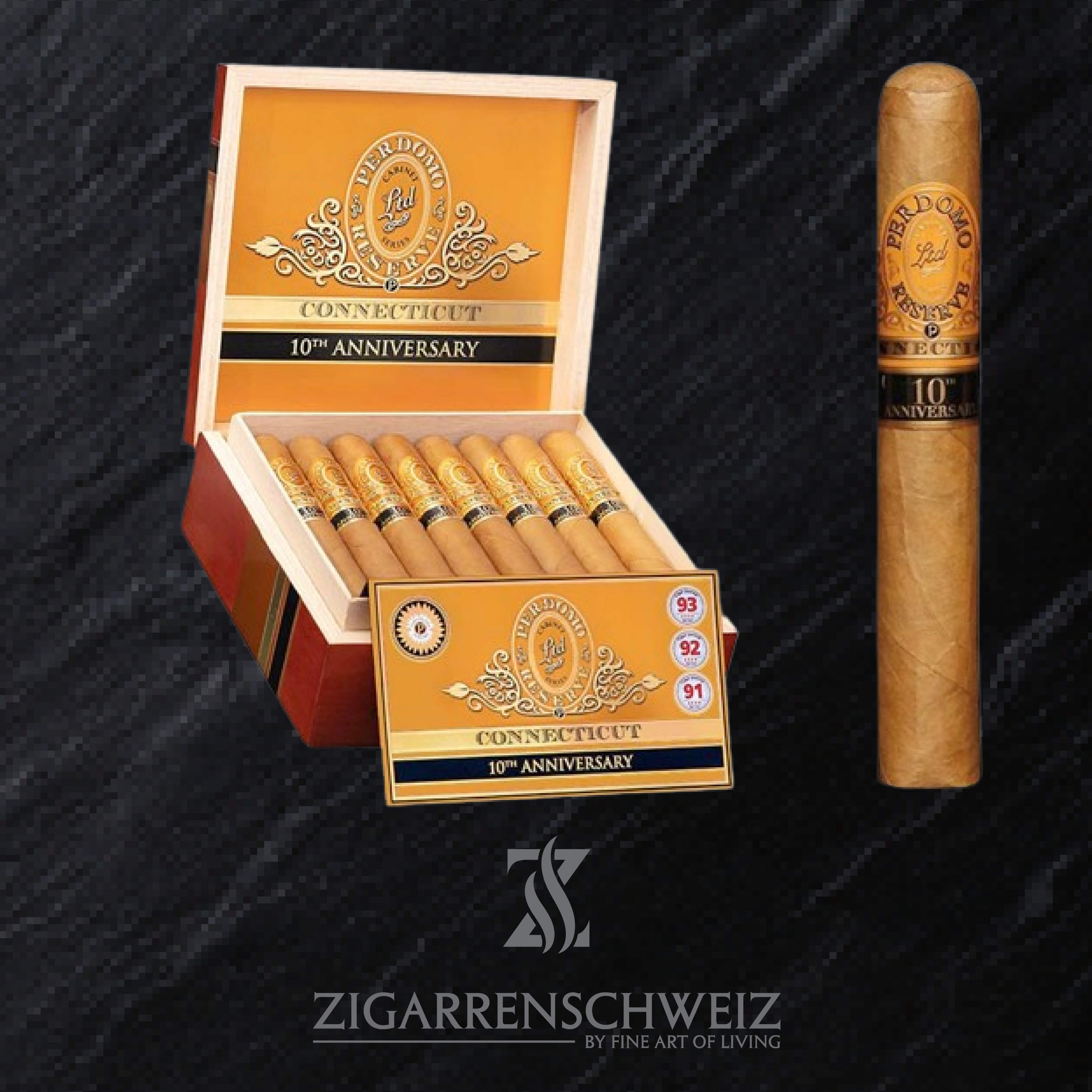 Perdomo Reserve 10th Anniversary Connecticut Epicure Zigarren Kiste offen