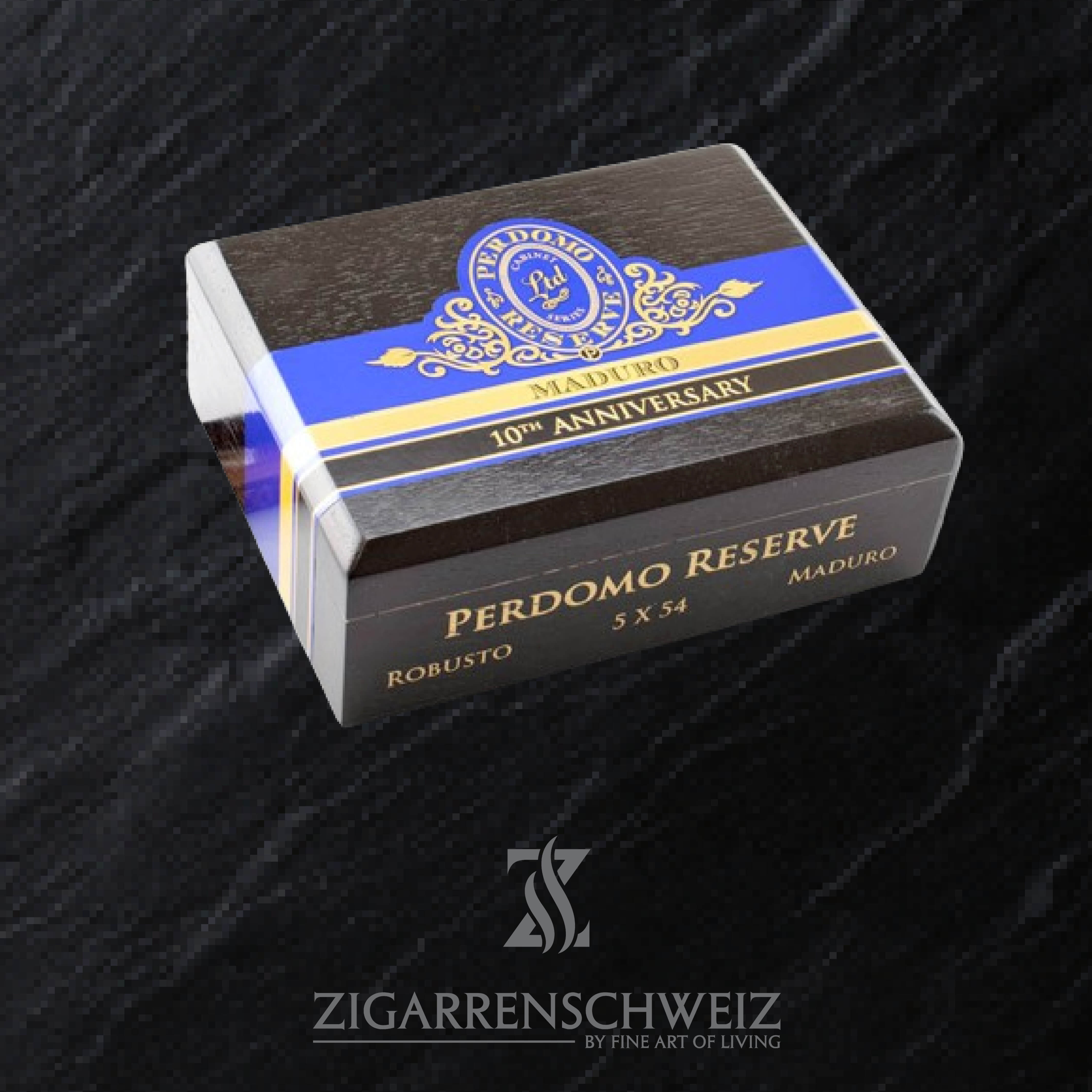 Perdomo Reserve 10th Anniversary Box-Pressed Maduro Robusto Zigarren Kiste geschlossen