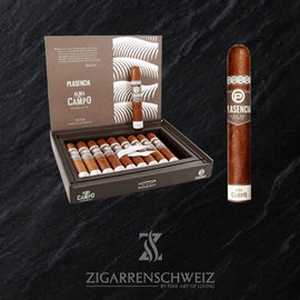 Plasencia Alma del Campo Guajiro, geöffnete 10er Zigarrenkiste mit Blick auf die Robusto Gordo Zigarren in nicaraguanischem Jalapa-Deckblatt