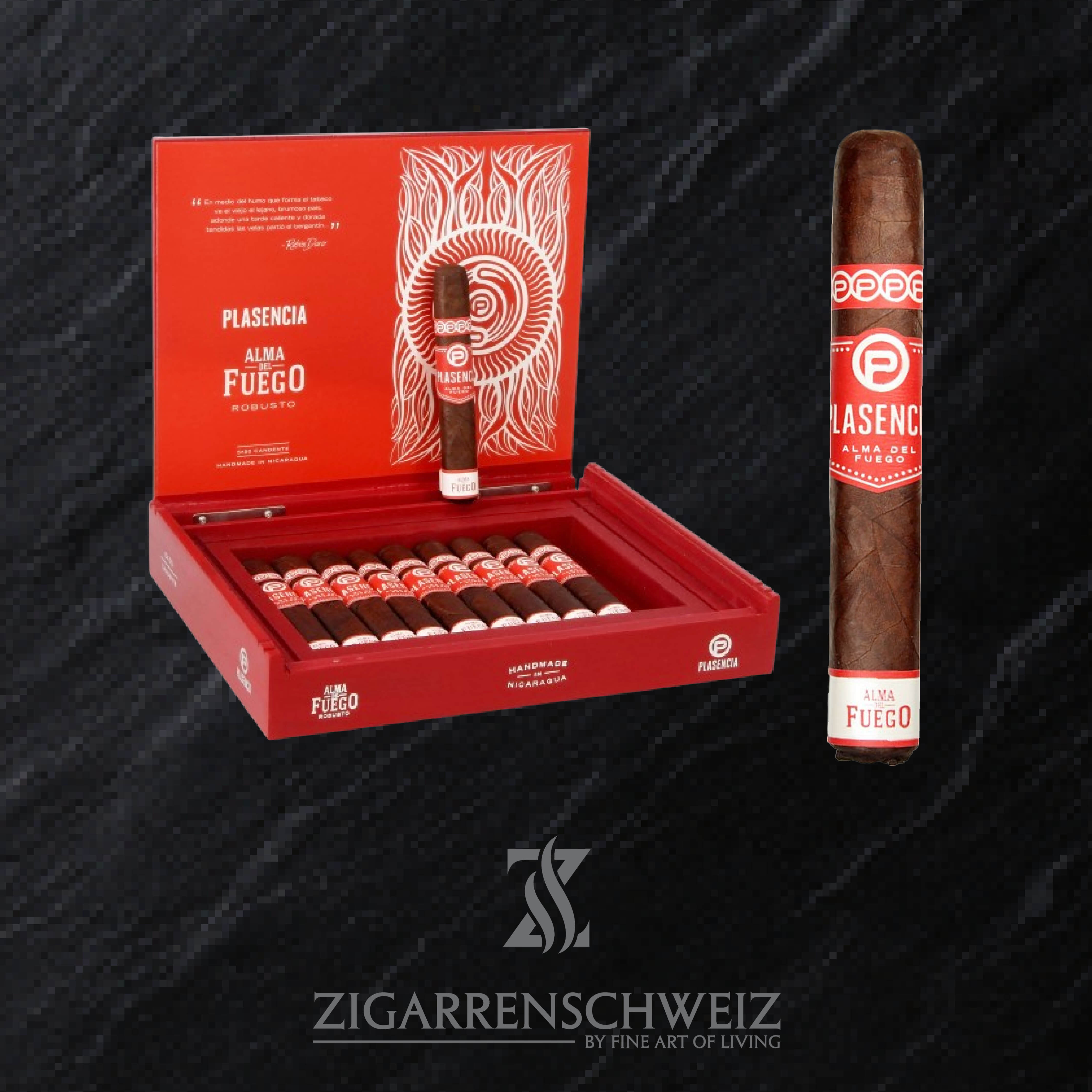 offene Kiste Plasencia Alma del Fuego Candente Zigarren im Robusto Format