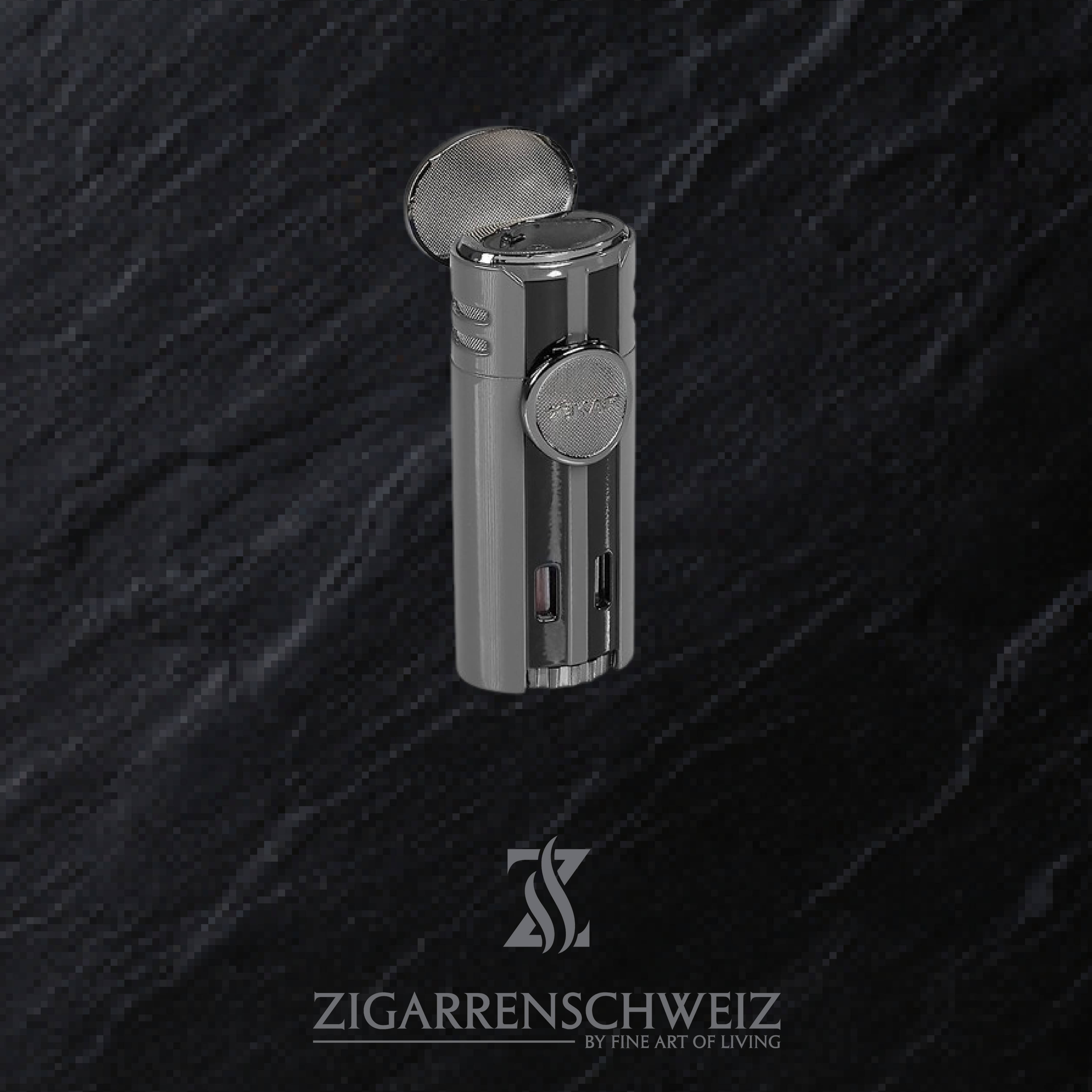 Xikar HP4 Jet Flame Butan Gas Zigarren Feuerzeug für Zigarren / Deckel offen / Farbe: Grau