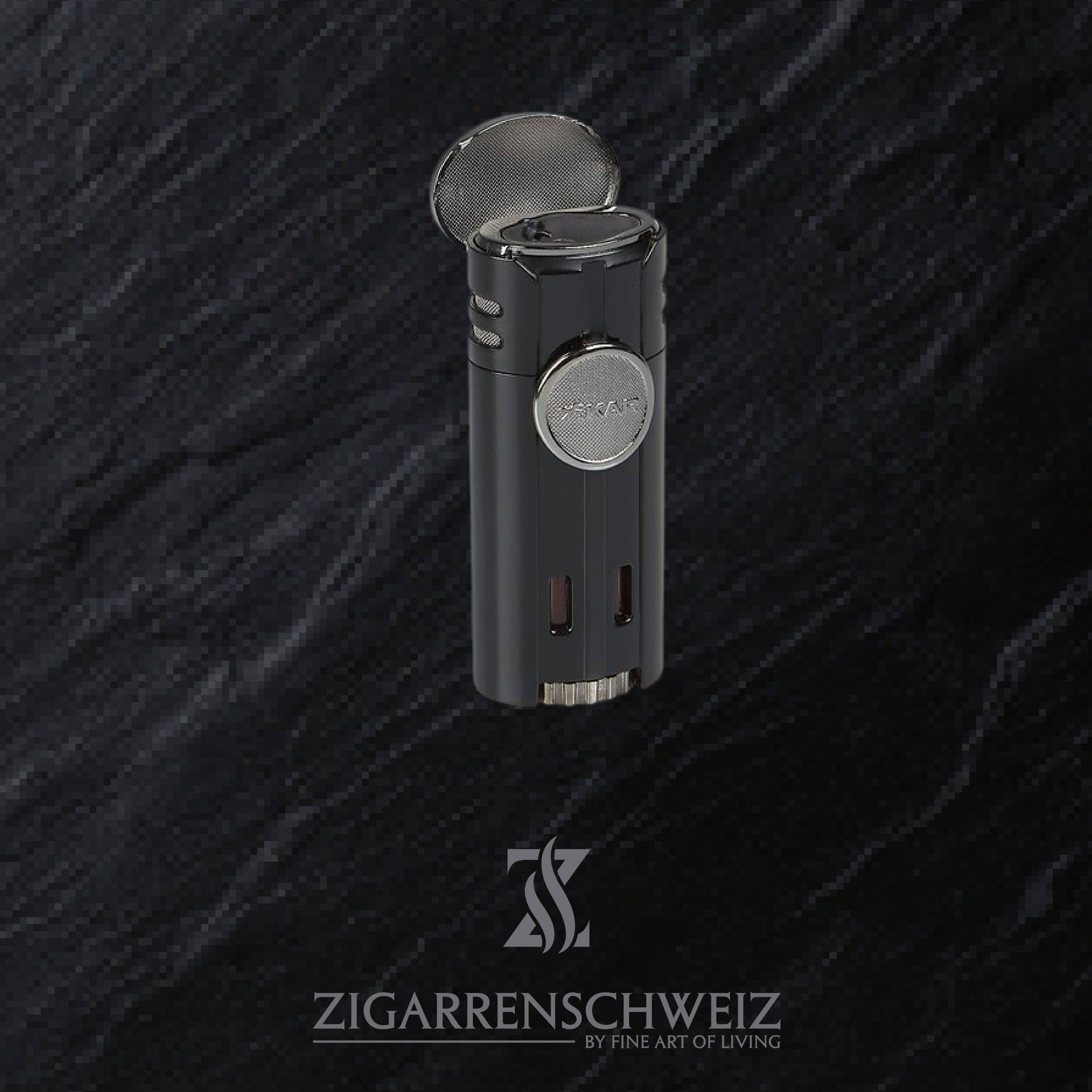Xikar HP4 Jet Flame Butan Gas Zigarren Feuerzeug für Zigarren / Deckel offen / Farbe: Schwarz