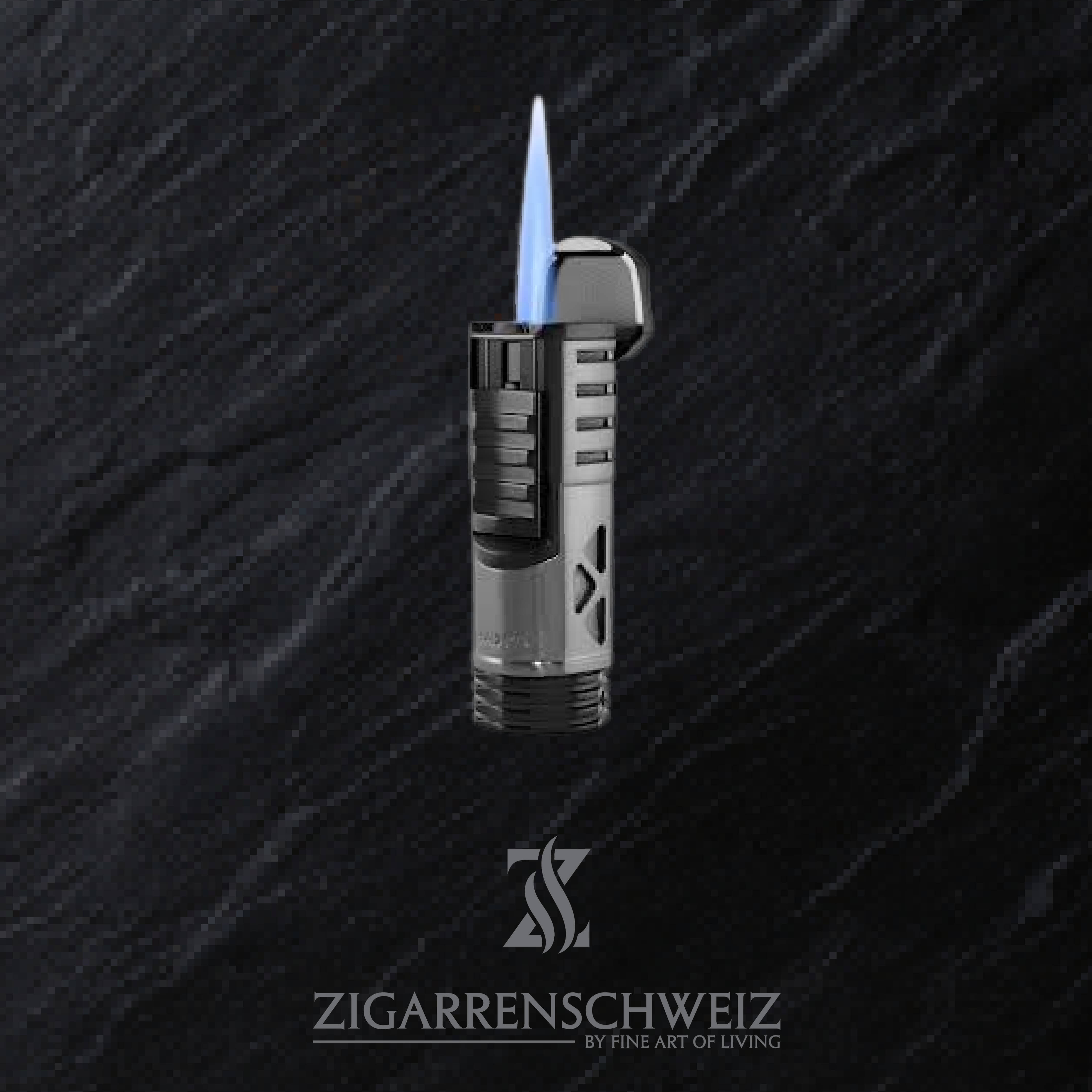 Xikar Tactical 1 Single Jet Flame Feuerzeug für Zigarren, Deckel geöffnet mit Jet Flame Flamme / Farbe: Gun Metal