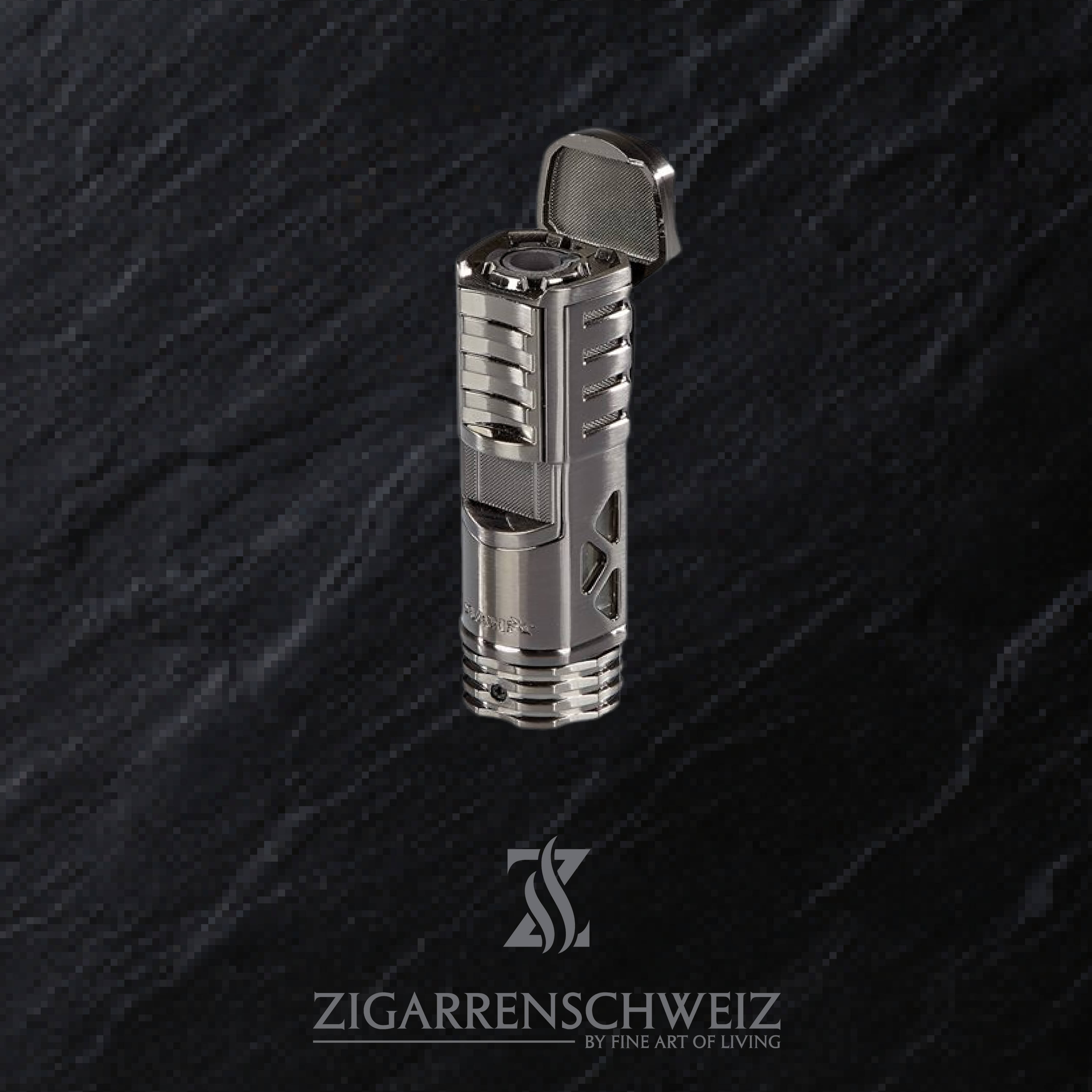 Xikar Tactical 1 Single Jet Flame Feuerzeug für Zigarren, Deckel geöffnet / Farbe: Gun Metal