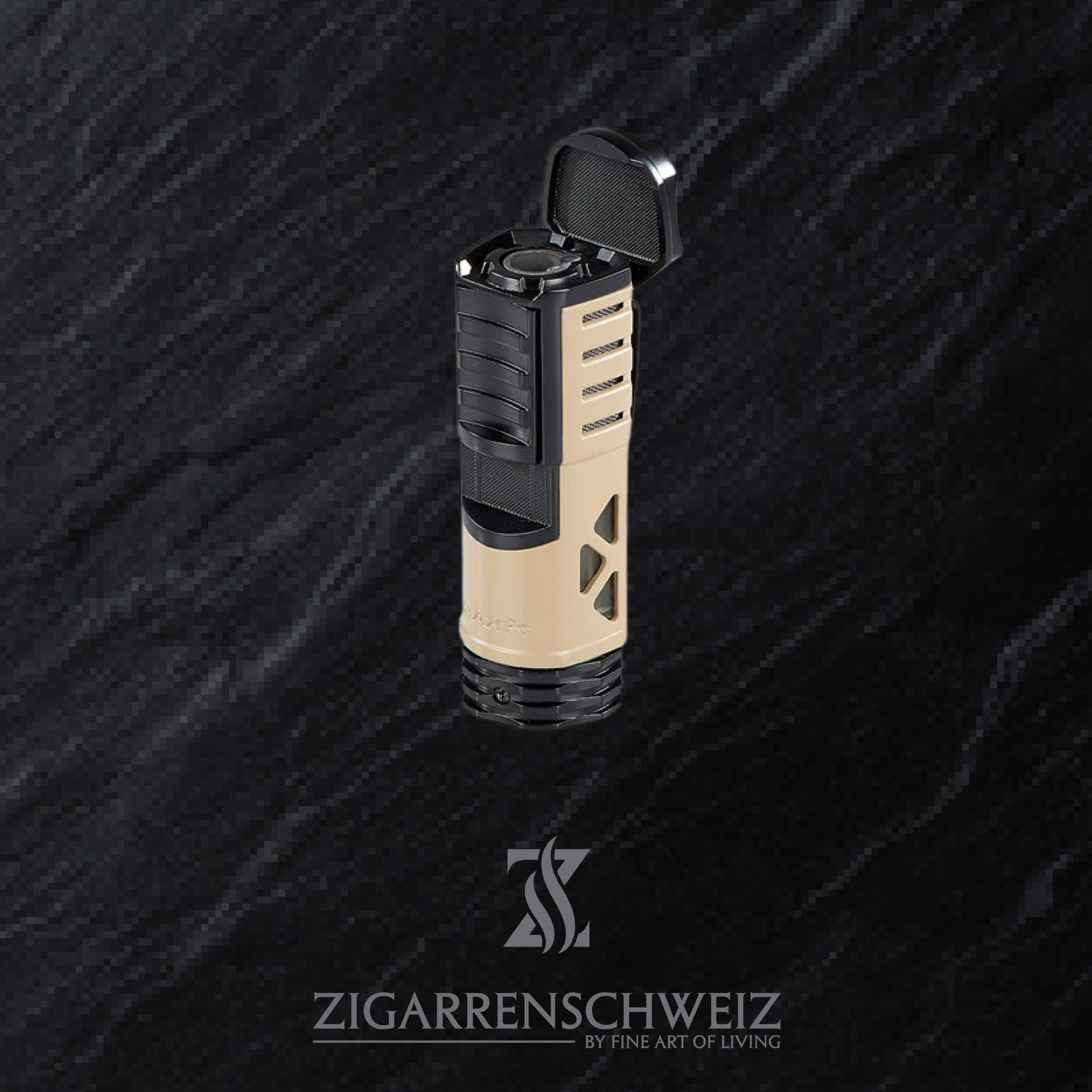 Xikar Tactical 1 Single Jet Flame Feuerzeug für Zigarren, Deckel geöffnet / Farbe: Sand