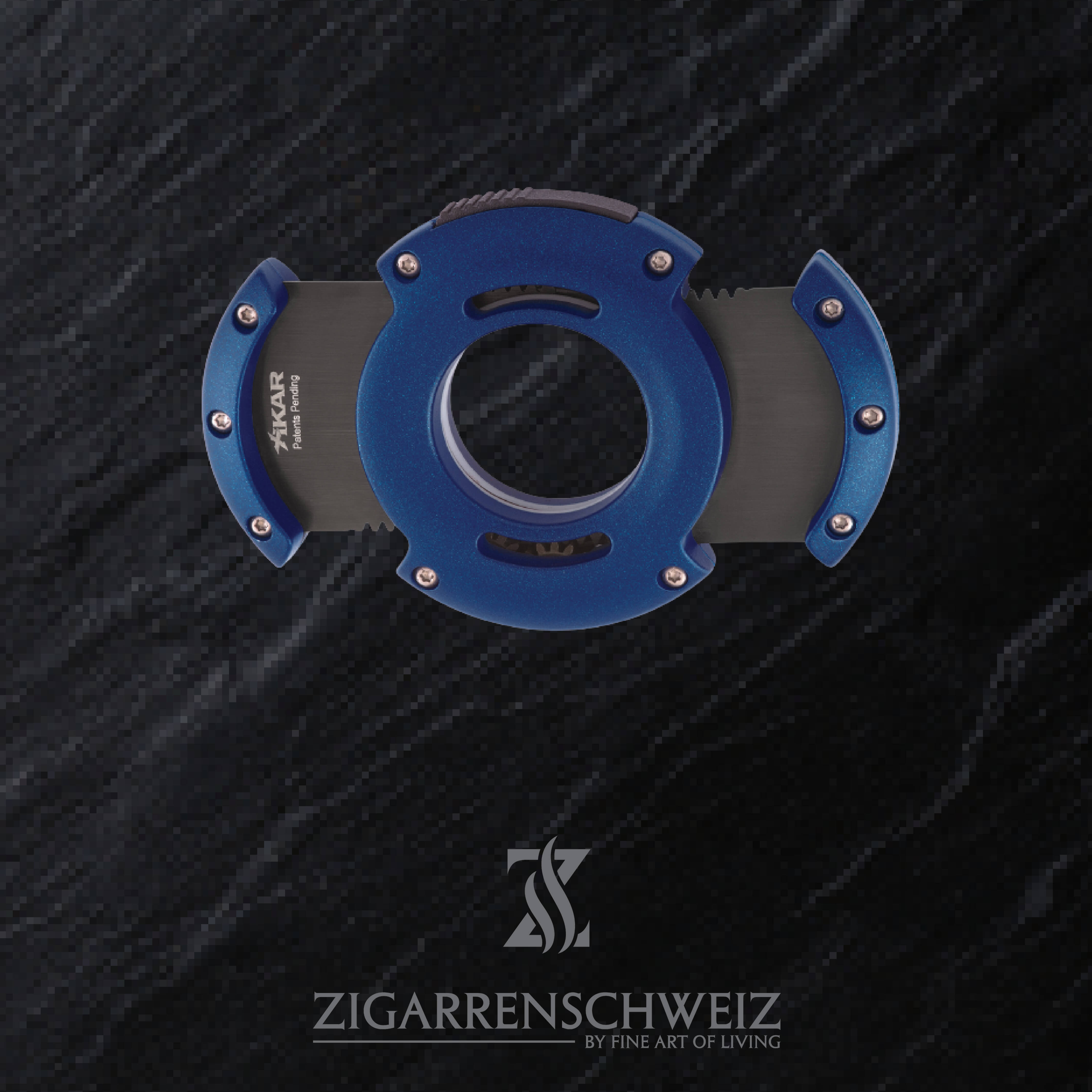 Xikar XO Zigarren Cutter, Farbe Gehäuse: Blau, Farbe Klingen: Schwarz, offen