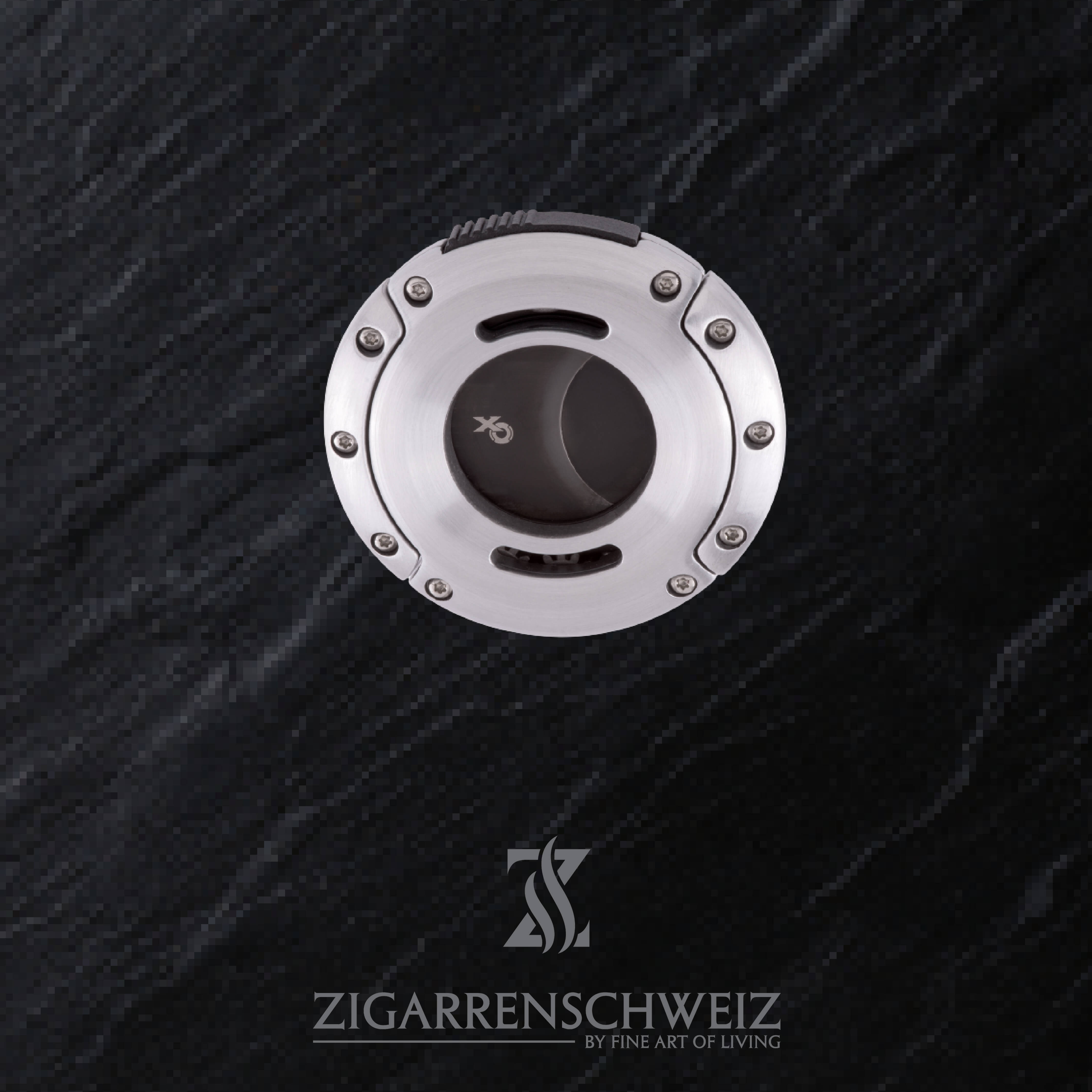 Xikar XO Zigarren Cutter, Farbe Gehäuse: Silber gebürstet, Farbe Klingen: Schwarz, geschlossen