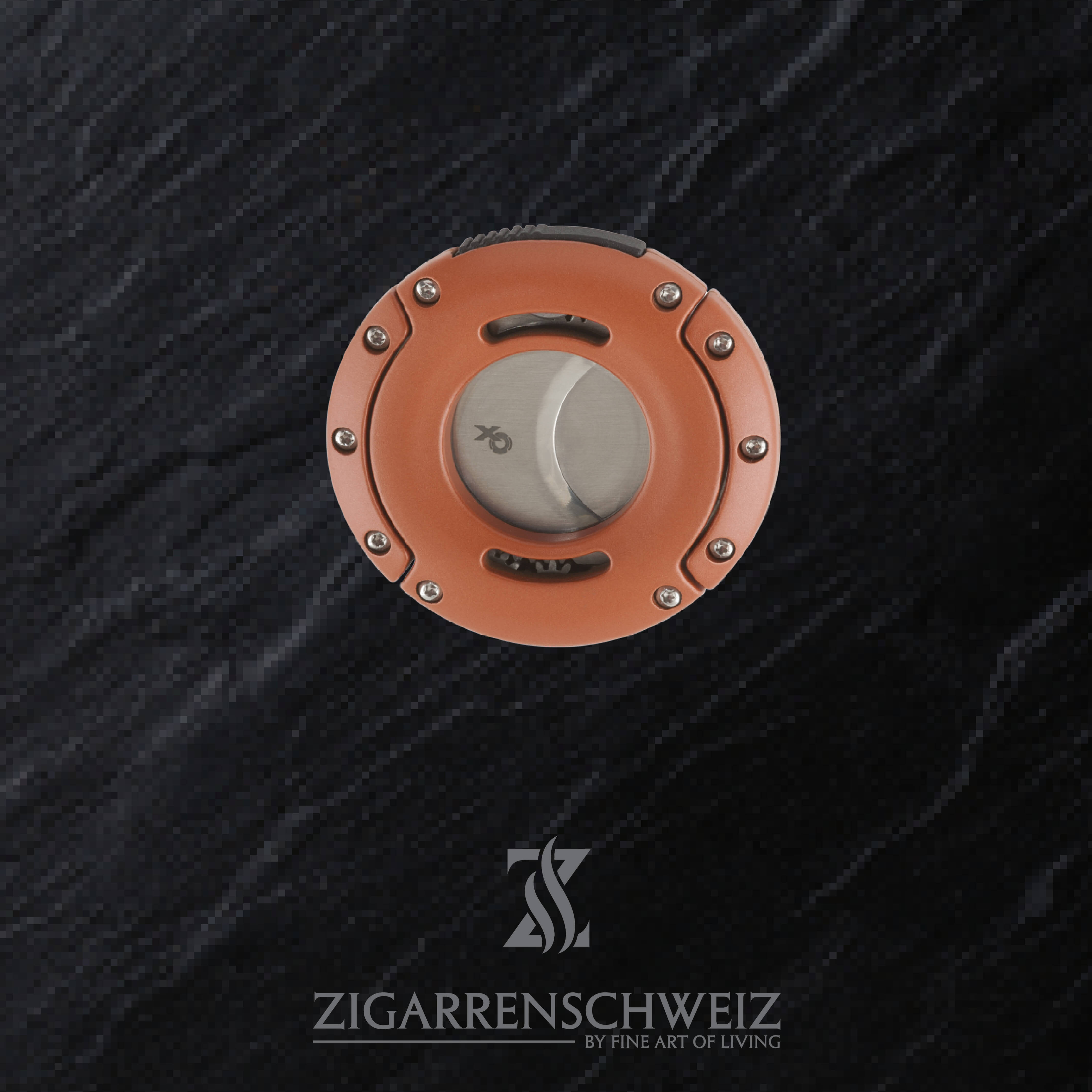Xikar XO Zigarren Cutter, Farbe Gehäuse: Chopper Orange, Farbe Klingen: Silber, geschlossen