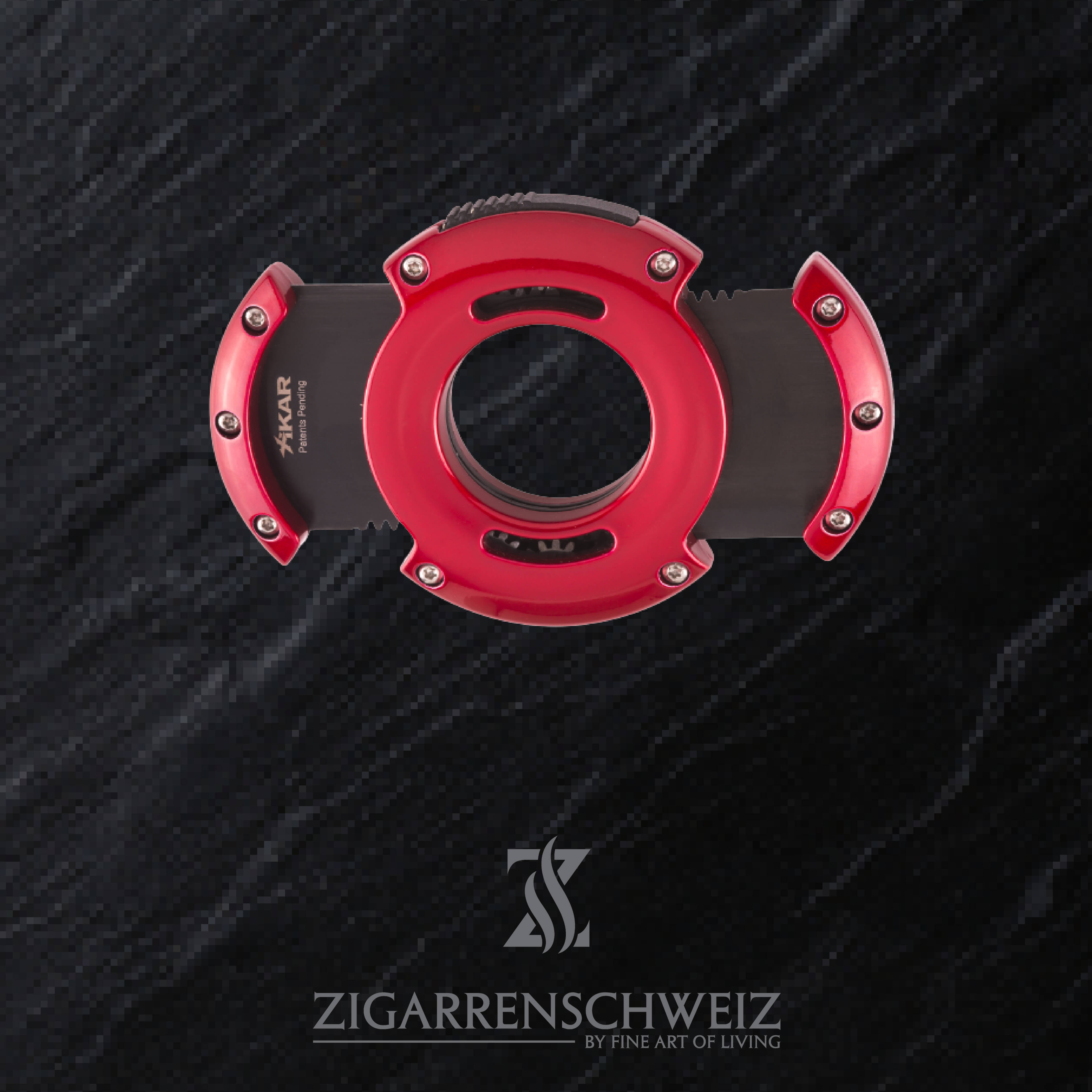 Xikar XO Zigarren Cutter, Farbe Gehäuse: Rot, Farbe Klingen: Schwarz, offen