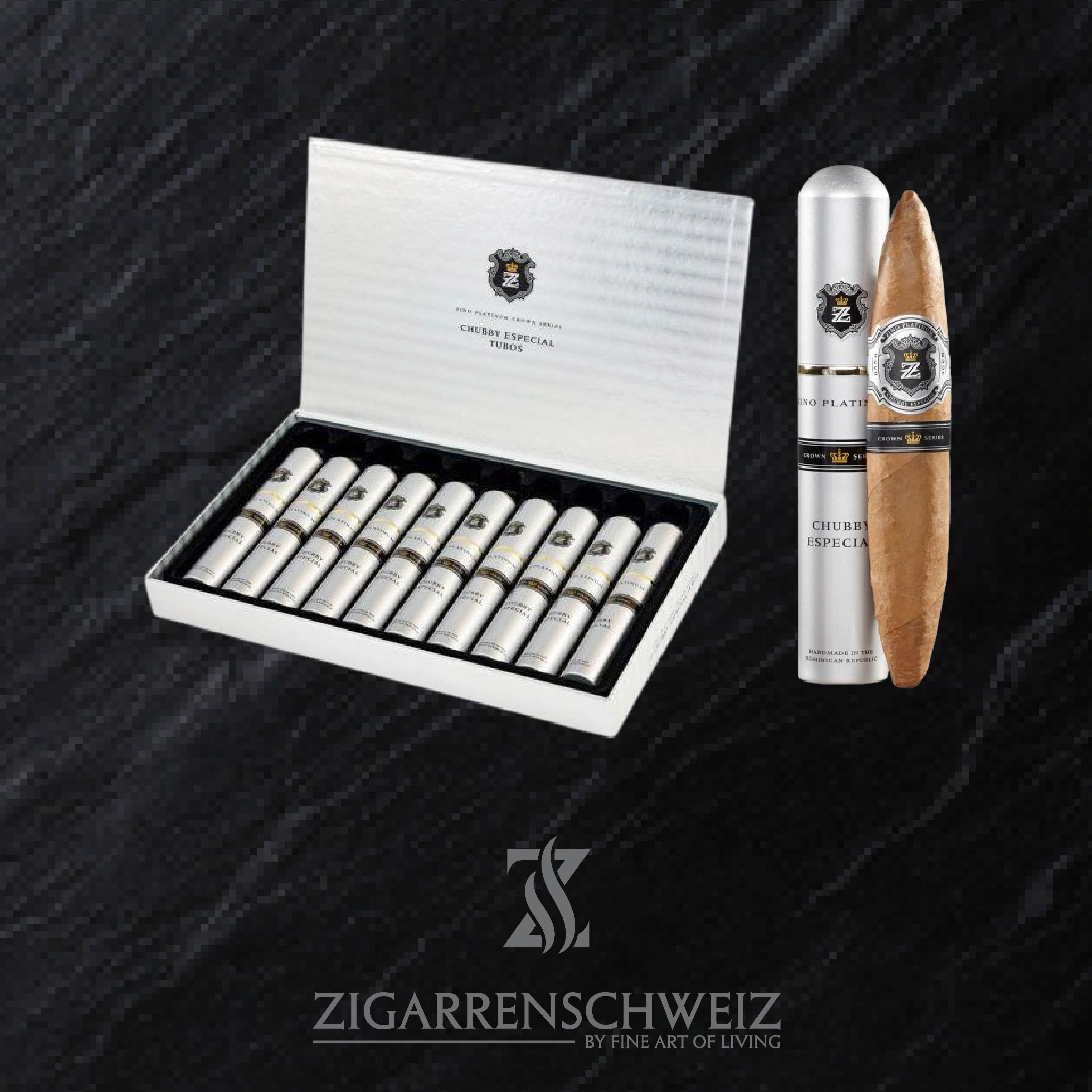 Geschmacksprofil der Zino Platinum Crown Series Chubby Especial Tubo Zigarren Kiste offen