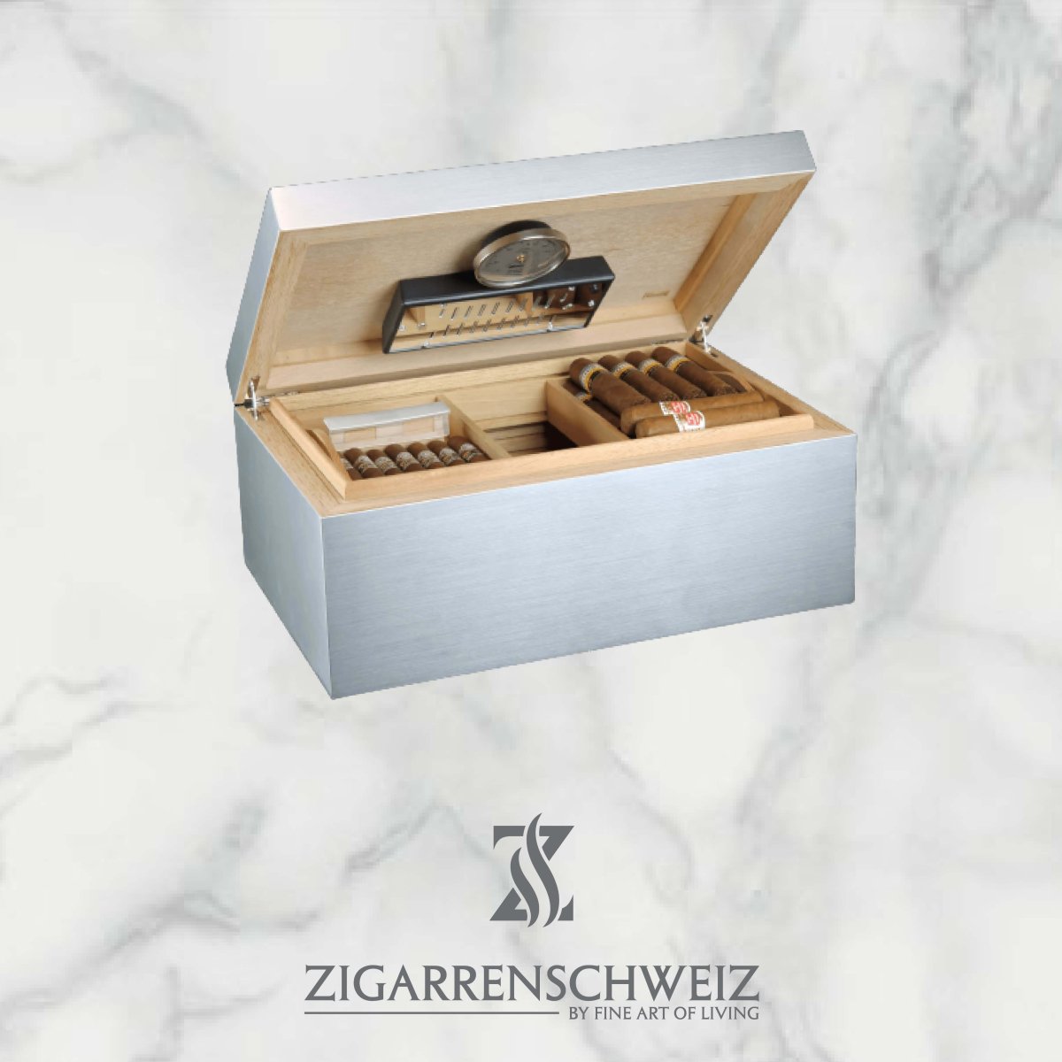Adorini Aluminium Humidor - Medium, für 68 Zigarren - Zigarrenschweiz Online Zigarren Boutique - 