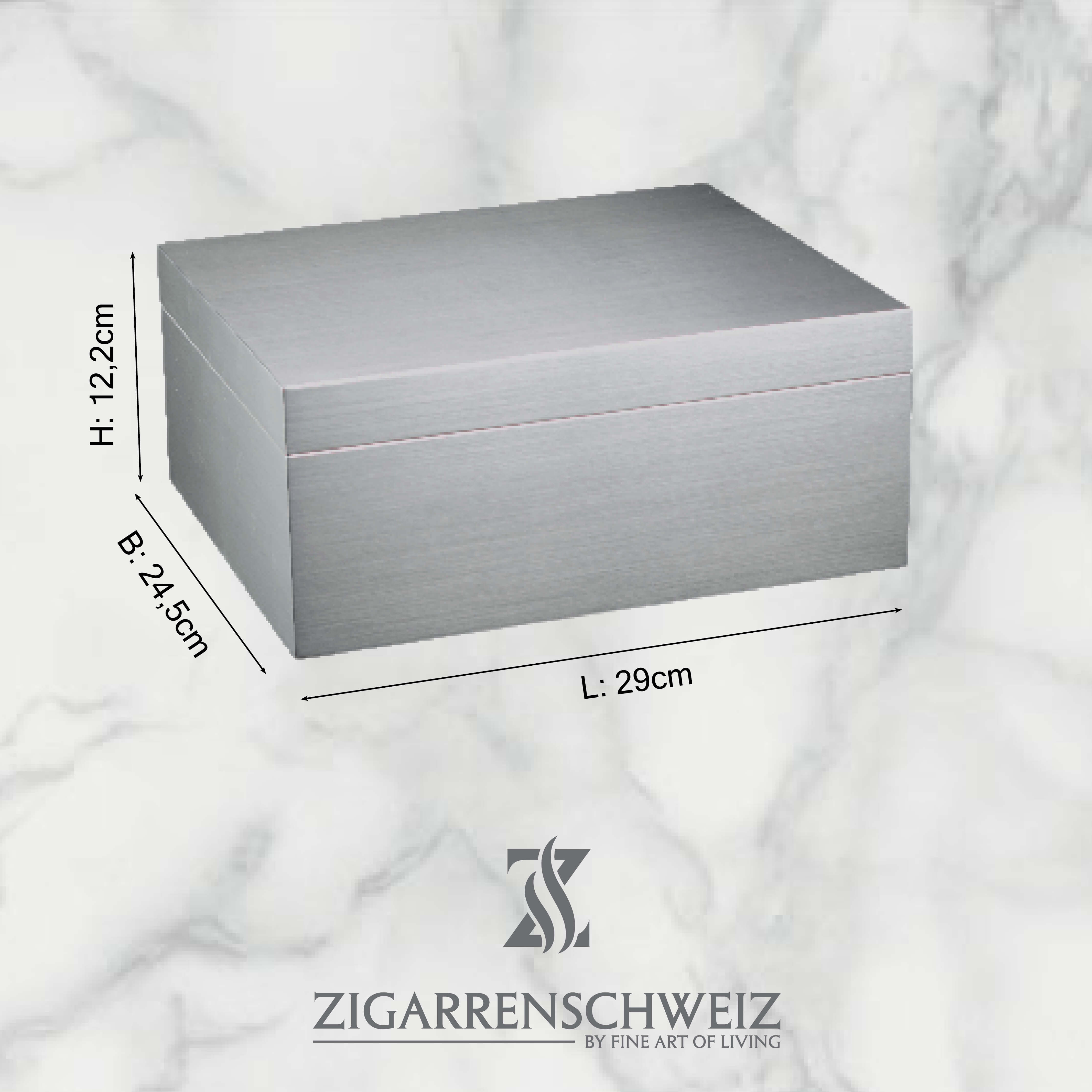 Adorini Aluminium Humidor in Grösse Medium für 68 Zigarrren, Deckel geschlossen mit Abmessungen