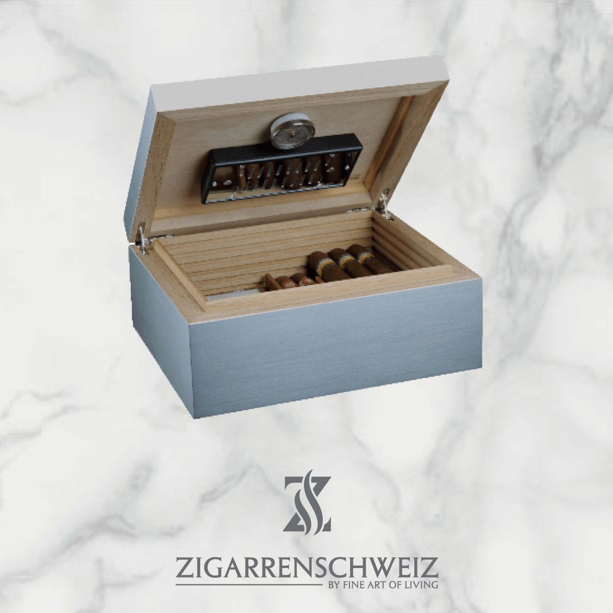 Adorini Aluminium Humidor - Medium, für 68 Zigarren - Zigarrenschweiz Online Zigarren Boutique - 